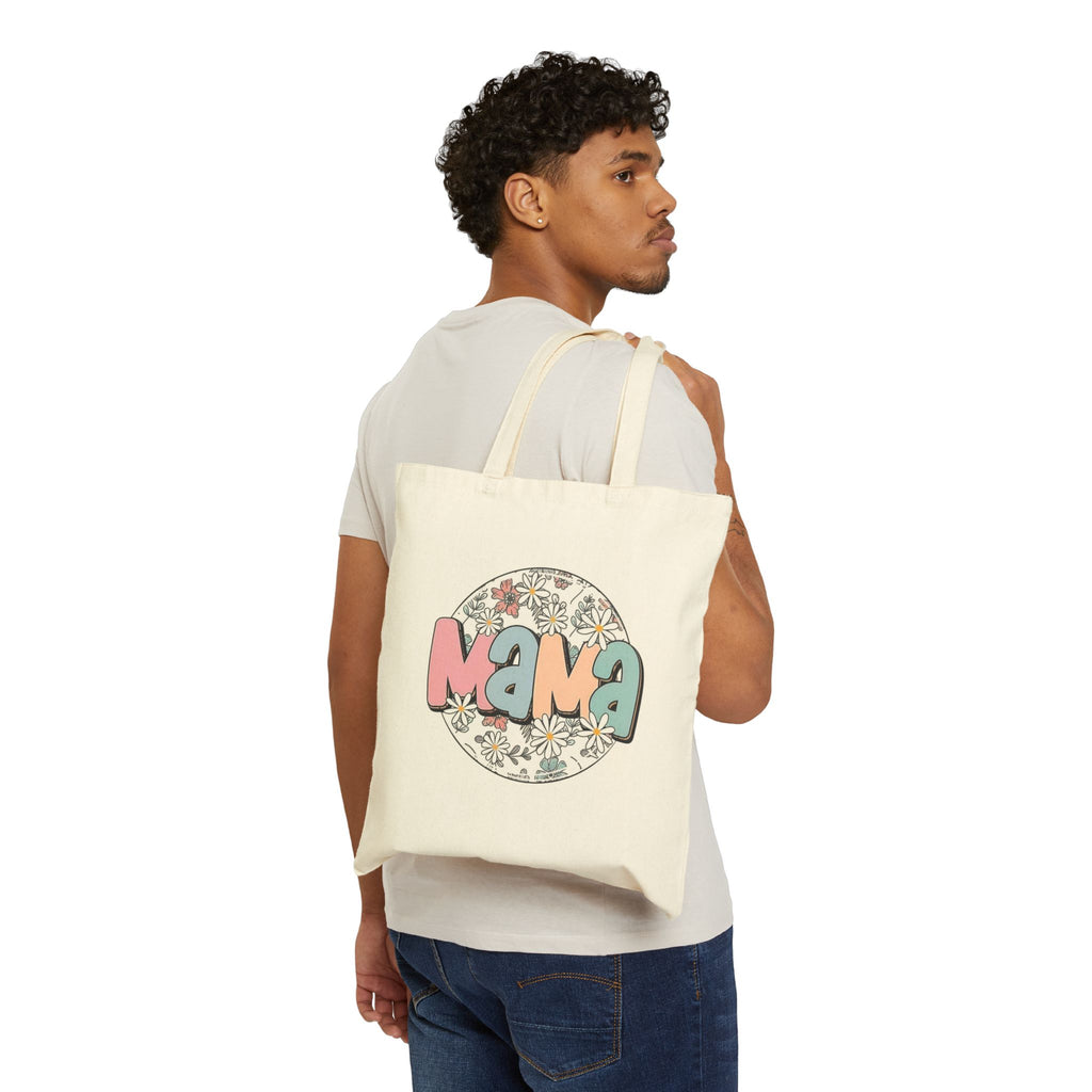 Mama Floral Tote Bag — Retro Daisy Cotton Canvas Market Tote