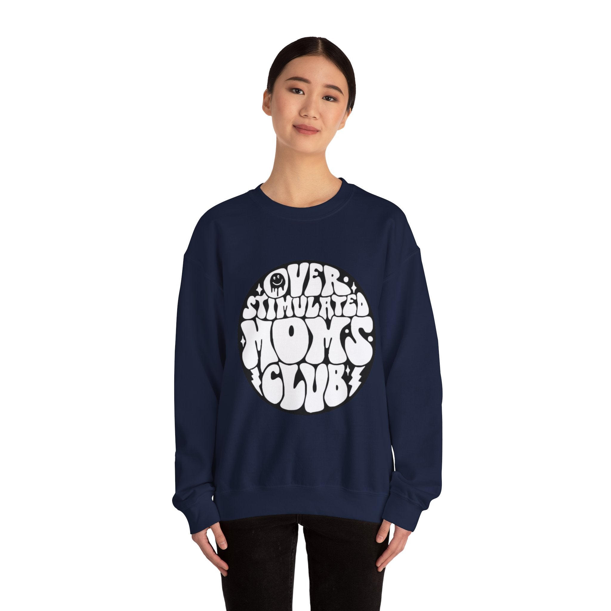 Retro 'Overstimulated Moms Club' Sweatshirt – Vintage Psychedelic Graphic Crewneck