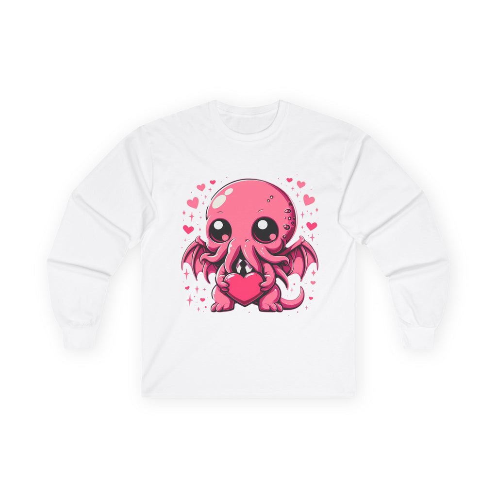 Cute Pink Cthulhu Heart Long Sleeve Tee — Valentine’s Day Kawaii Octopus Shirt