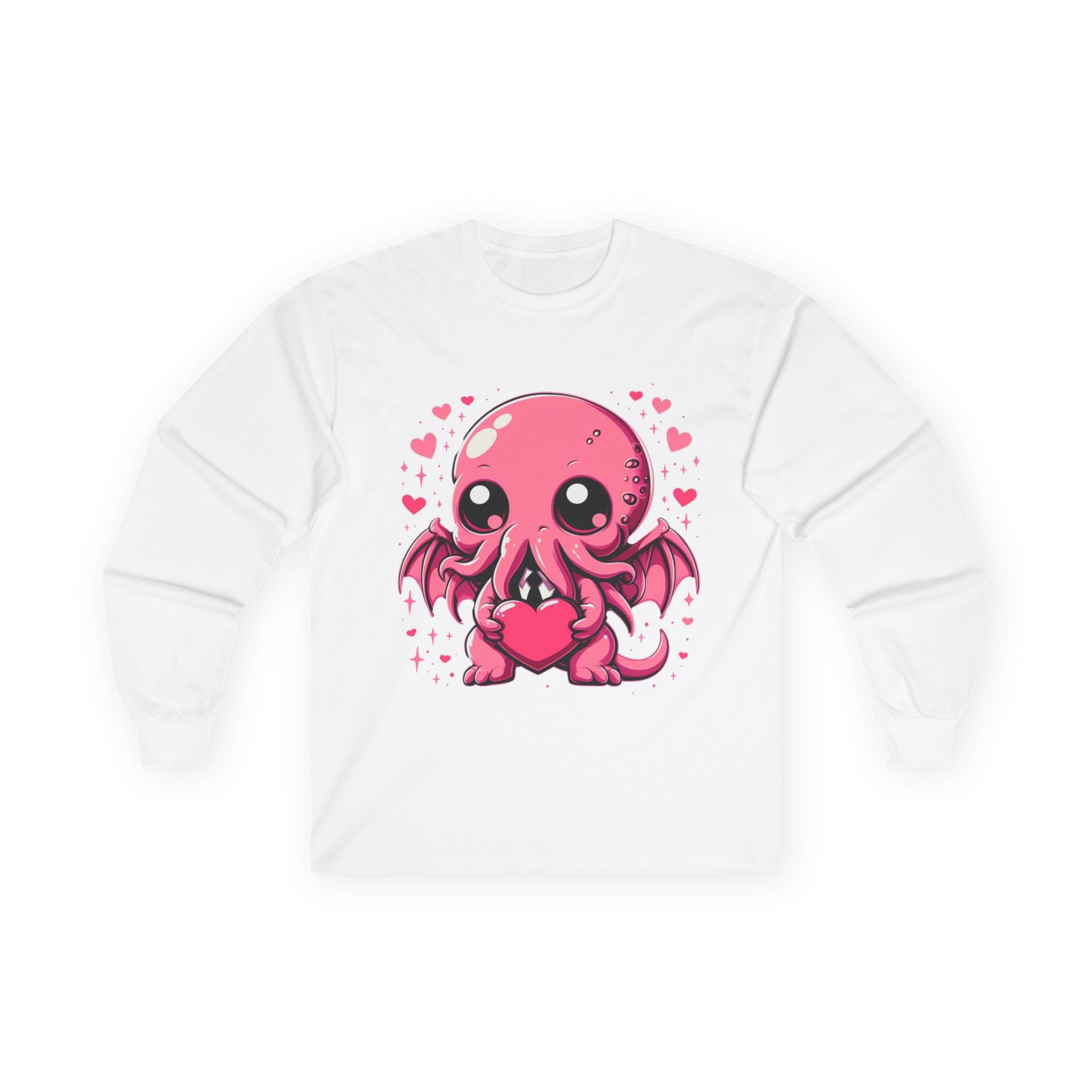 Cute Pink Cthulhu Heart Long Sleeve Tee — Valentine’s Day Kawaii Octopus Shirt
