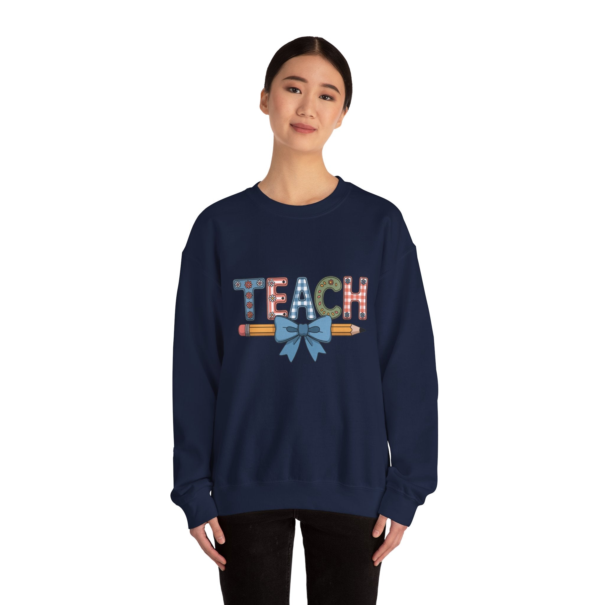 Teacher Crewneck Sweatshirt – "TEACH" Pencil & Bow Design