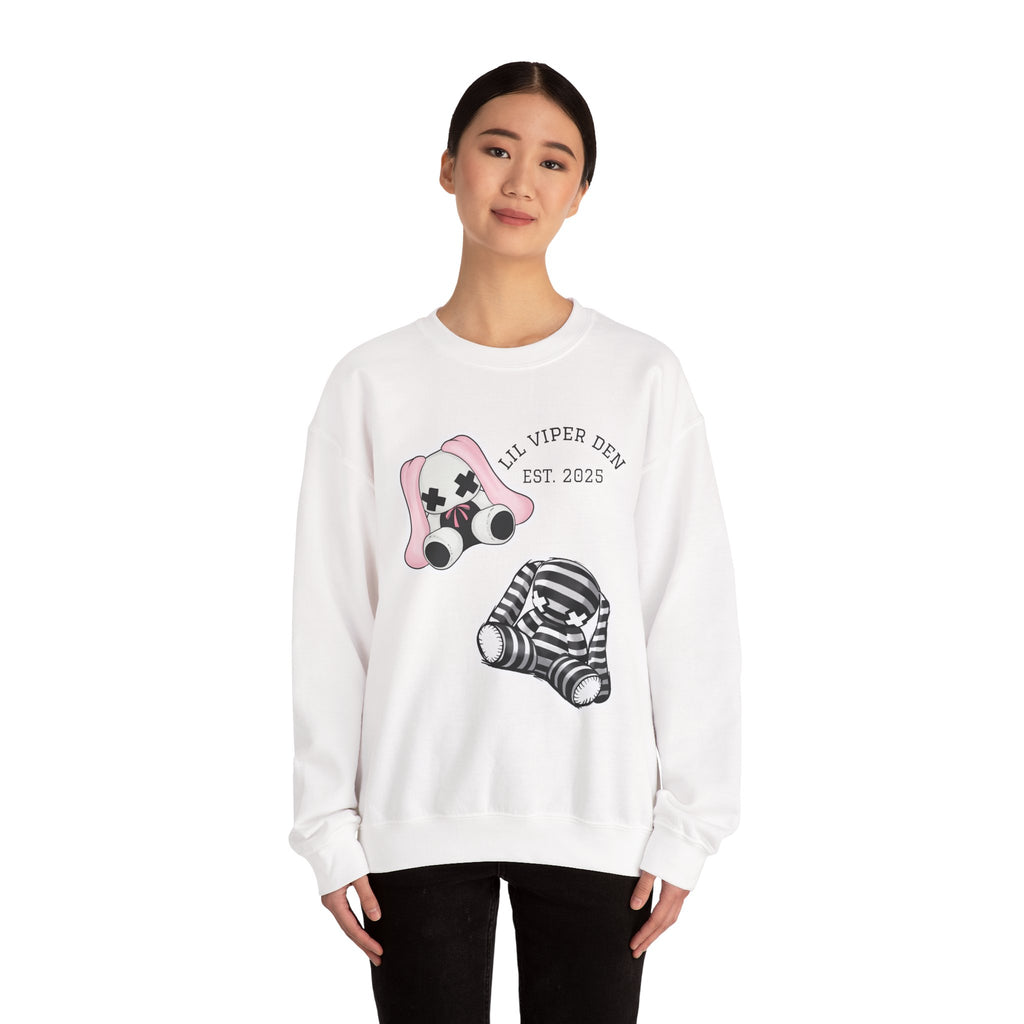 Lil Viper Den bunny Crewneck Sweatshirt — Cute Plush Mask Graphic, Est. 2025