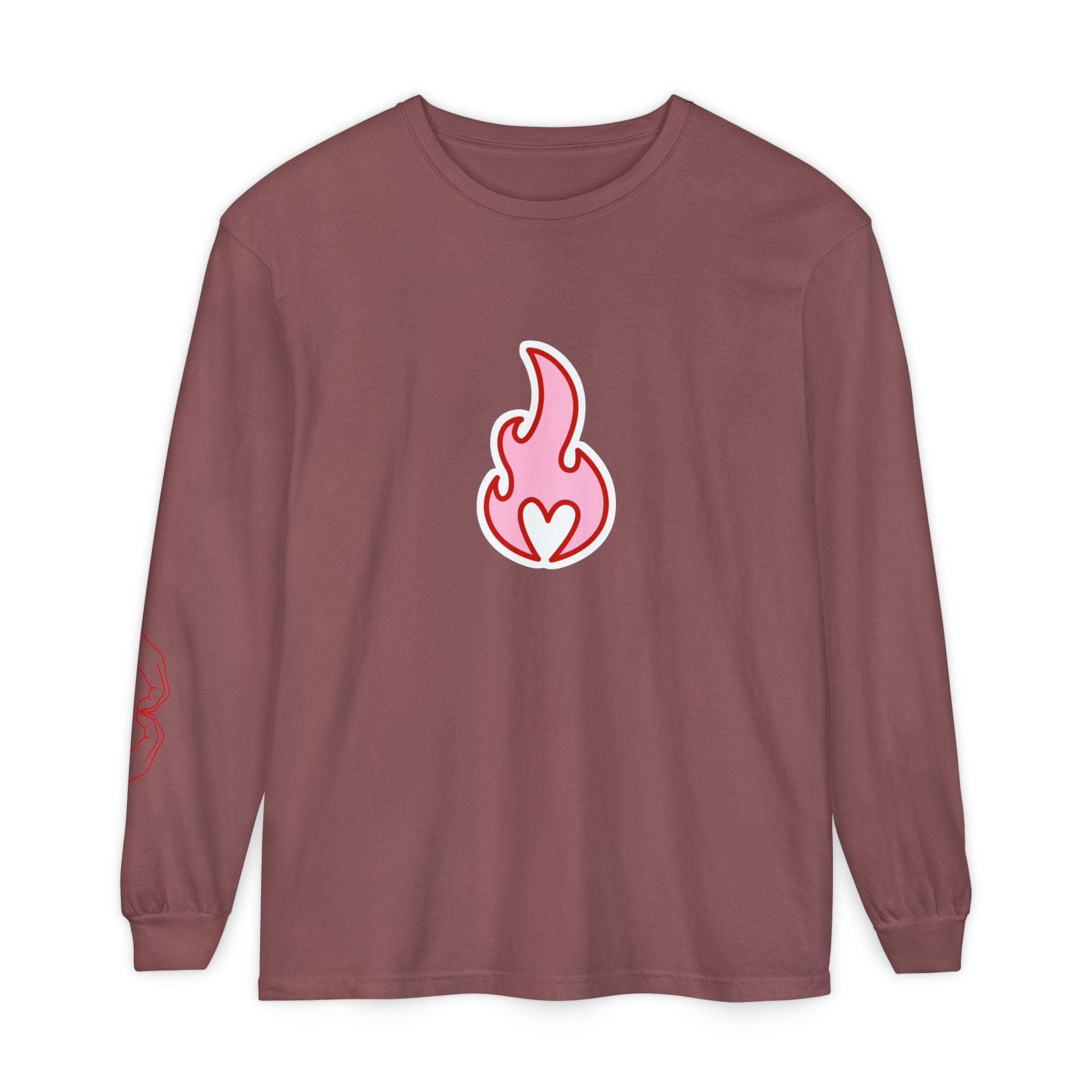 Self Love Flame Long Sleeve Tee — Graphic Self-Care Chest & Back Design