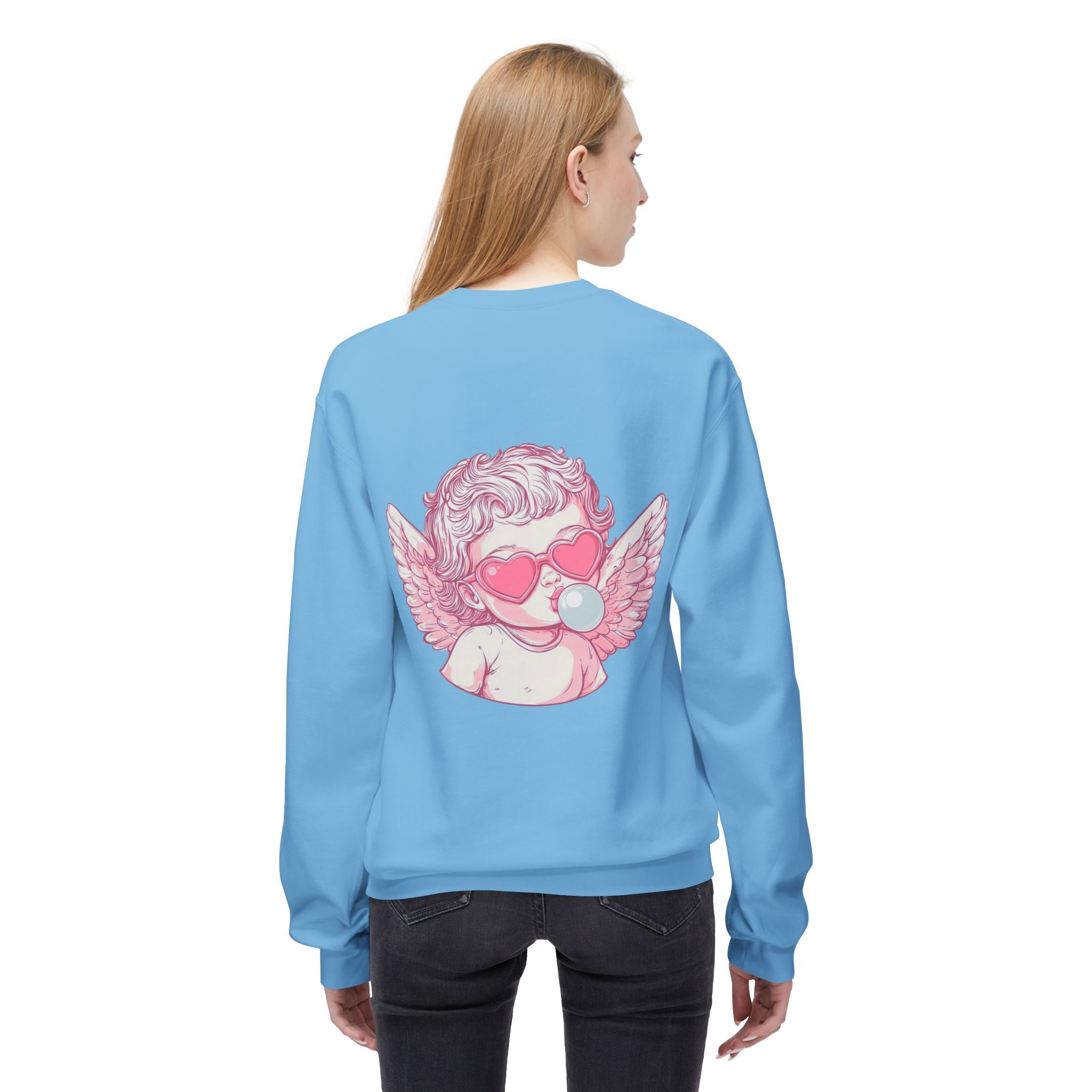 Cupid Valentine's Sweatshirt — Retro Pink Cherub with Heart Sunglasses Crewneck