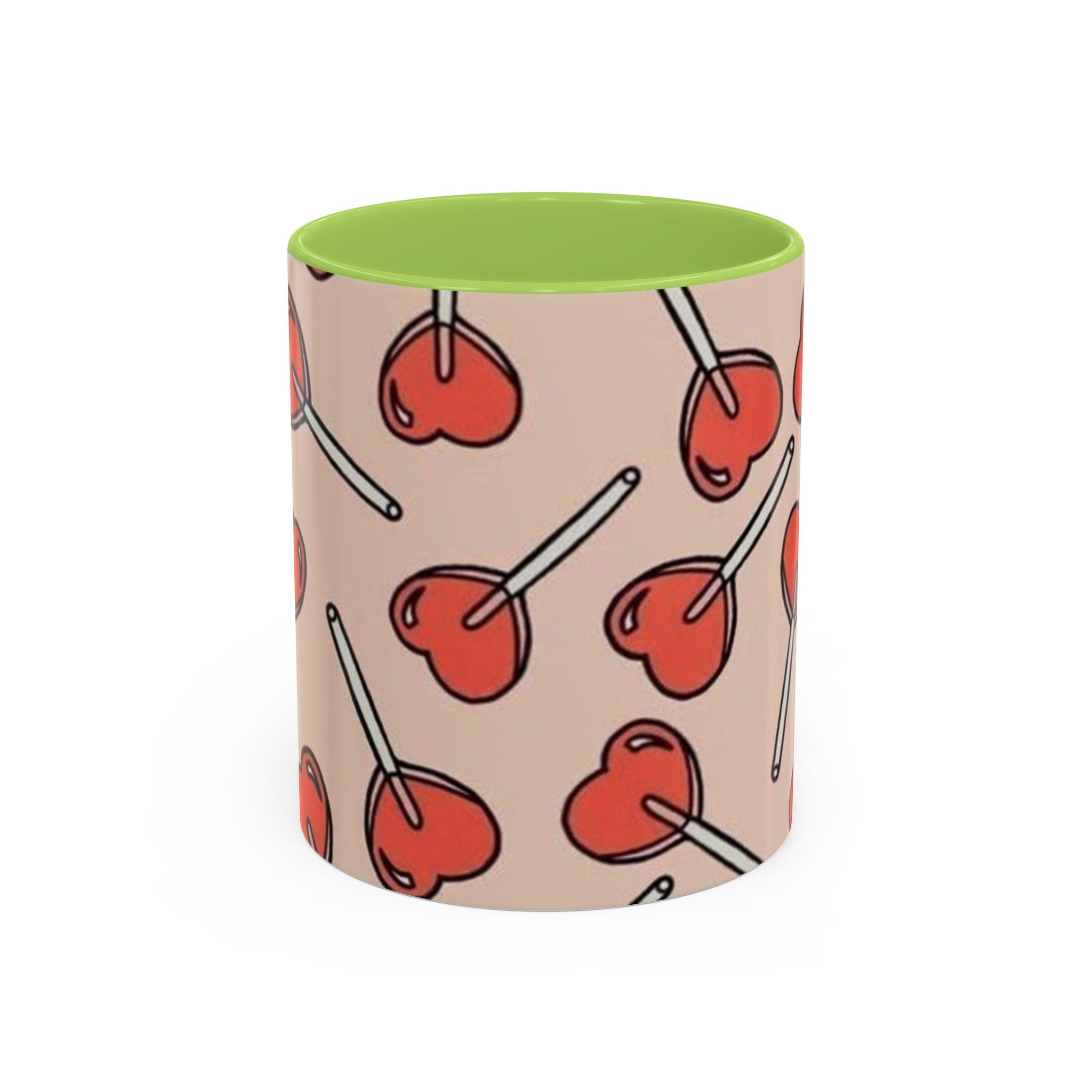 Valentines Heart Lollipop Accent Coffee Mug — Cute Valentine Candy Pattern (11/15oz)