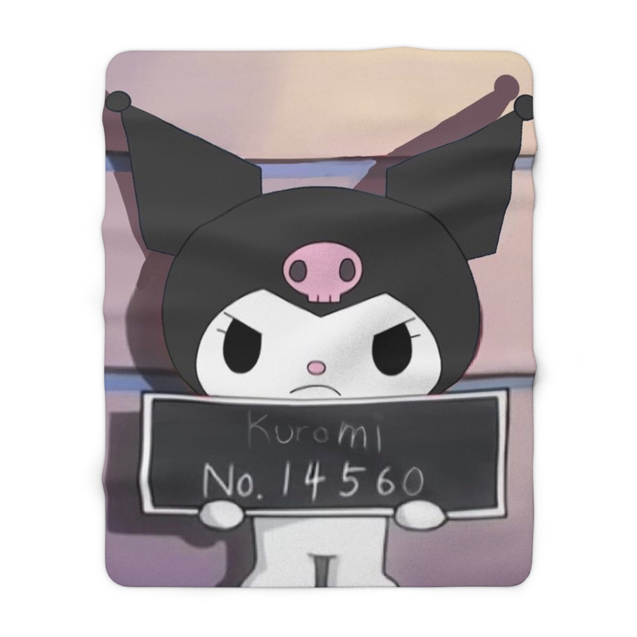 Kuromi Mugshot Sherpa Fleece Blanket — Cute Sanrio Character Cozy Throw