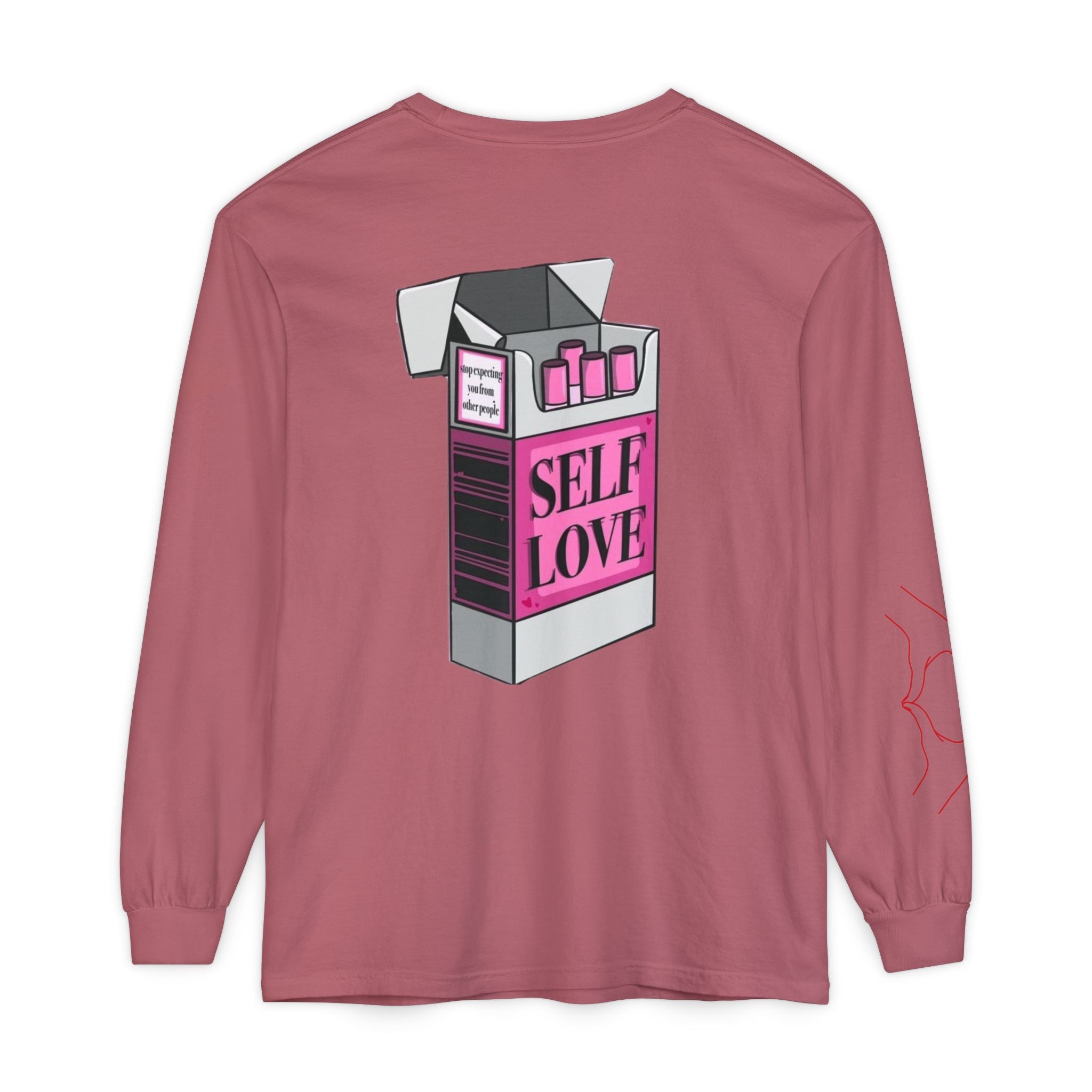 Self Love Flame Long Sleeve Tee — Graphic Self-Care Chest & Back Design