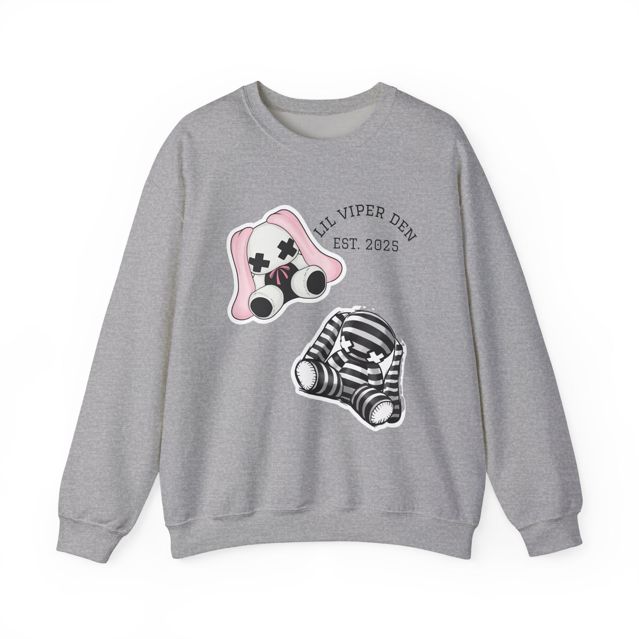 Lil Viper Den bunny Crewneck Sweatshirt — Cute Plush Mask Graphic, Est. 2025