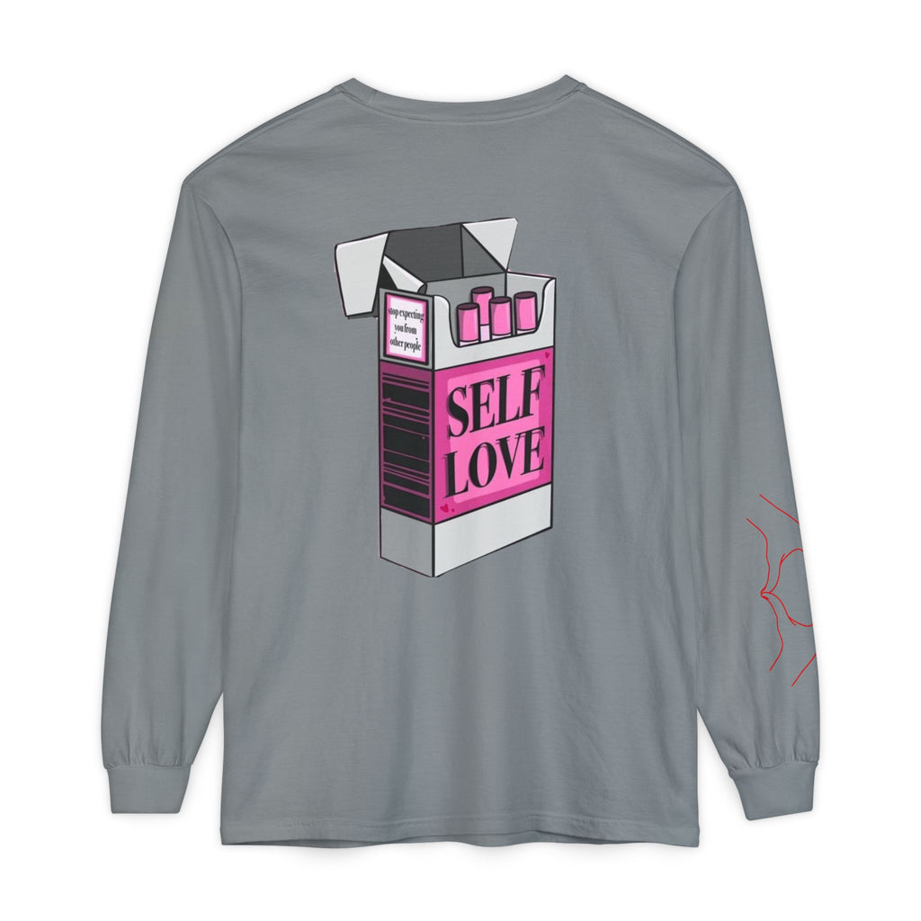 Self Love Flame Long Sleeve Tee — Graphic Self-Care Chest & Back Design