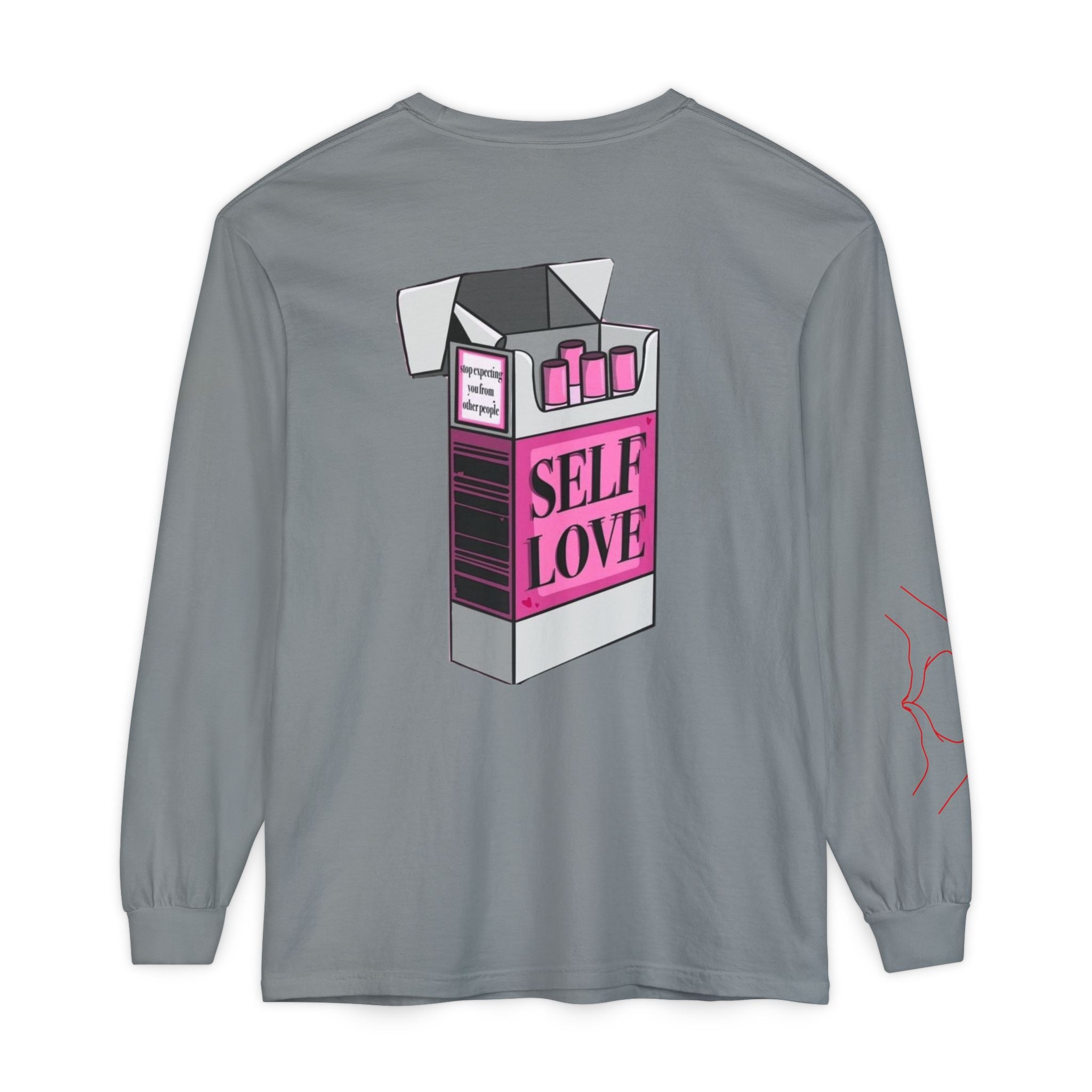 Self Love Flame Long Sleeve Tee — Graphic Self-Care Chest & Back Design