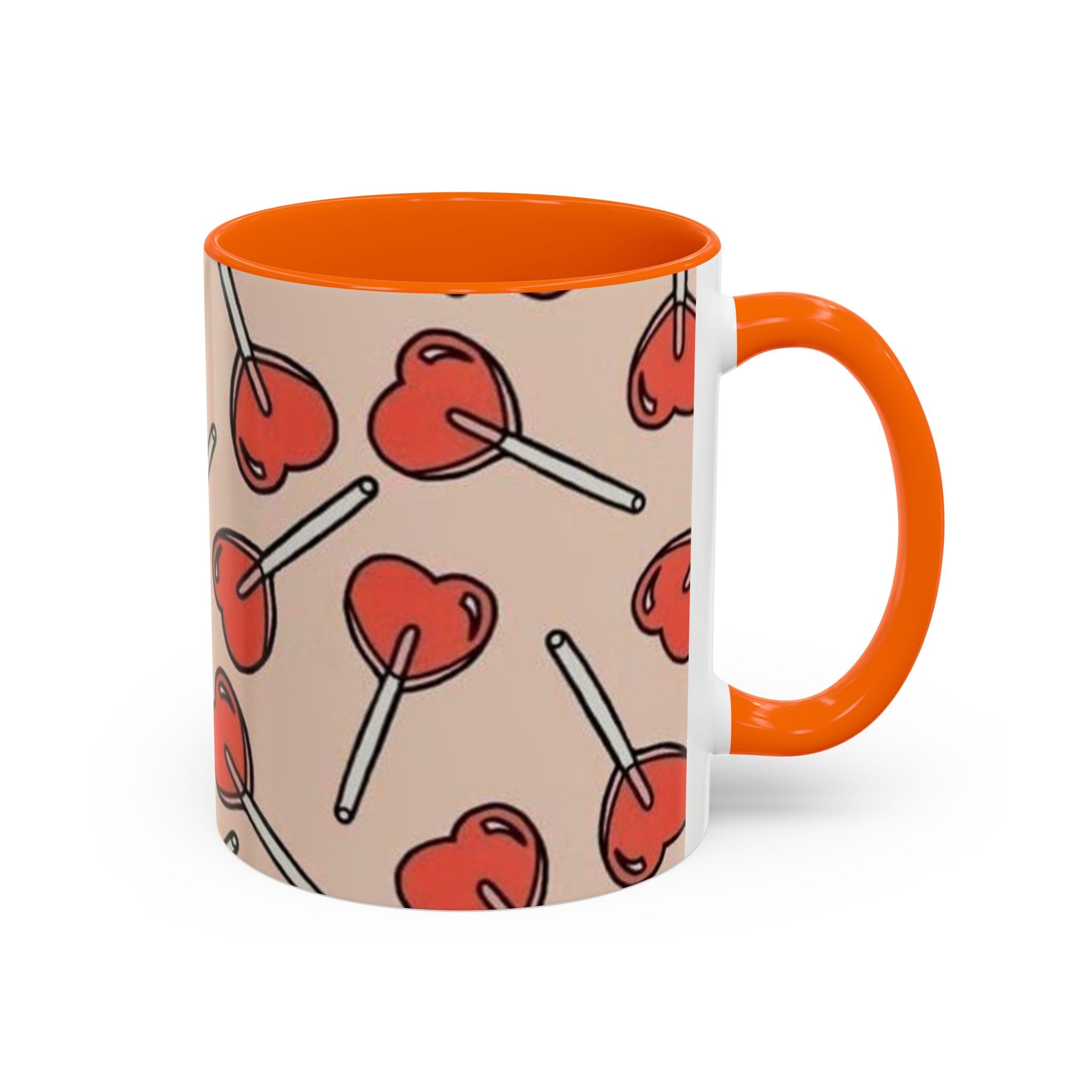 Valentines Heart Lollipop Accent Coffee Mug — Cute Valentine Candy Pattern (11/15oz)