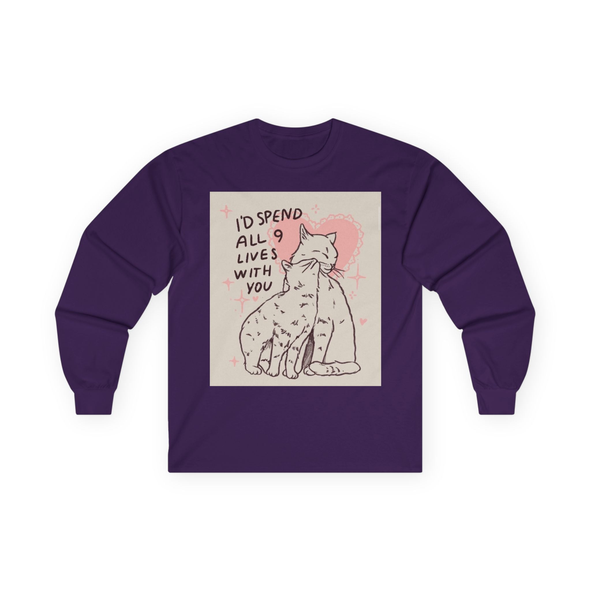 Cat Love Long Sleeve Tee — "I'd Spend All 9 Lives With You"
