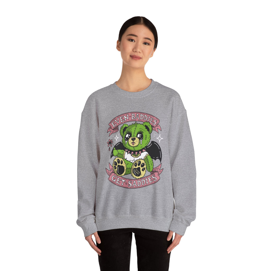 Get Saddest Green Bear Crewneck Sweatshirt — Cute Gothic Teddy Graphic