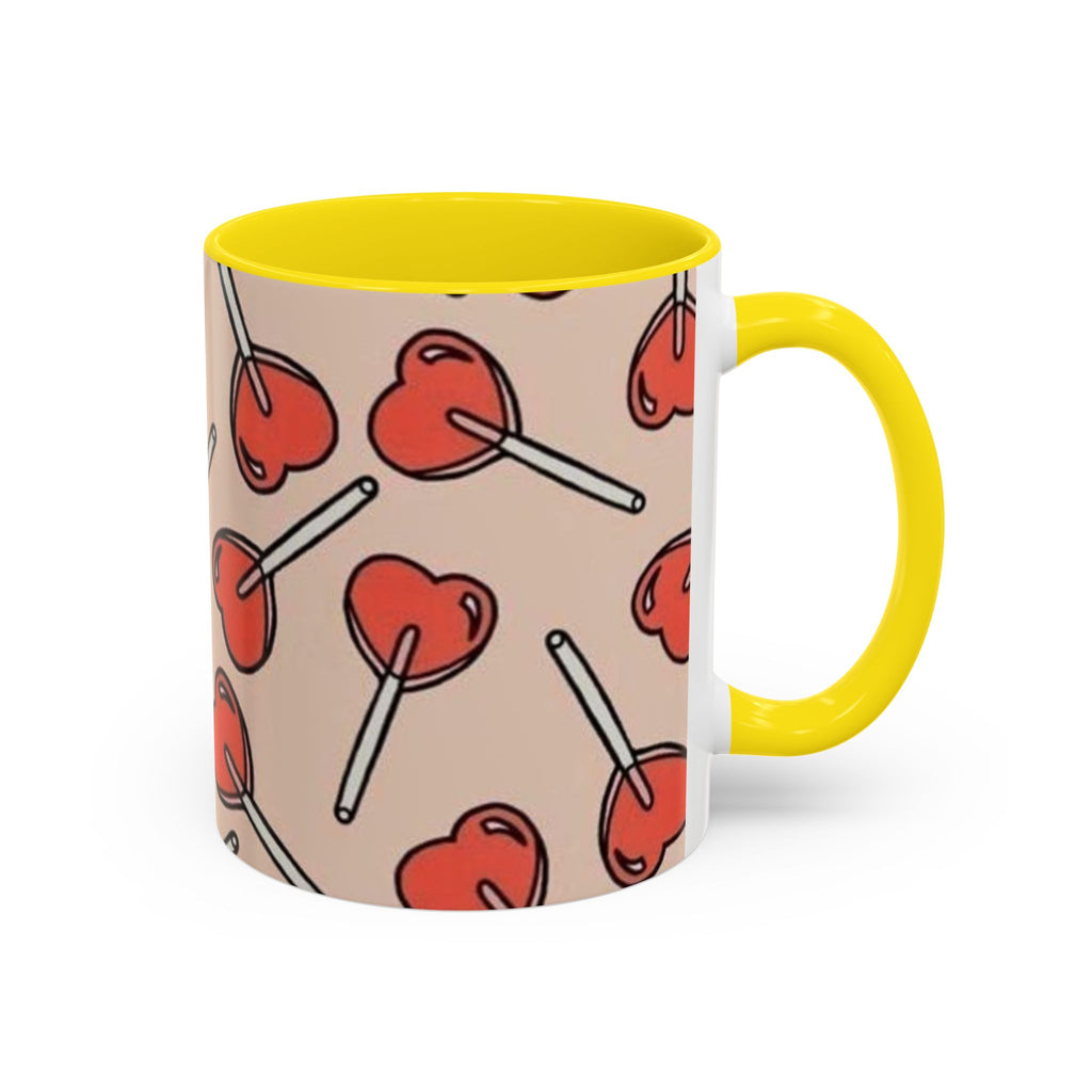 Valentines Heart Lollipop Accent Coffee Mug — Cute Valentine Candy Pattern (11/15oz)