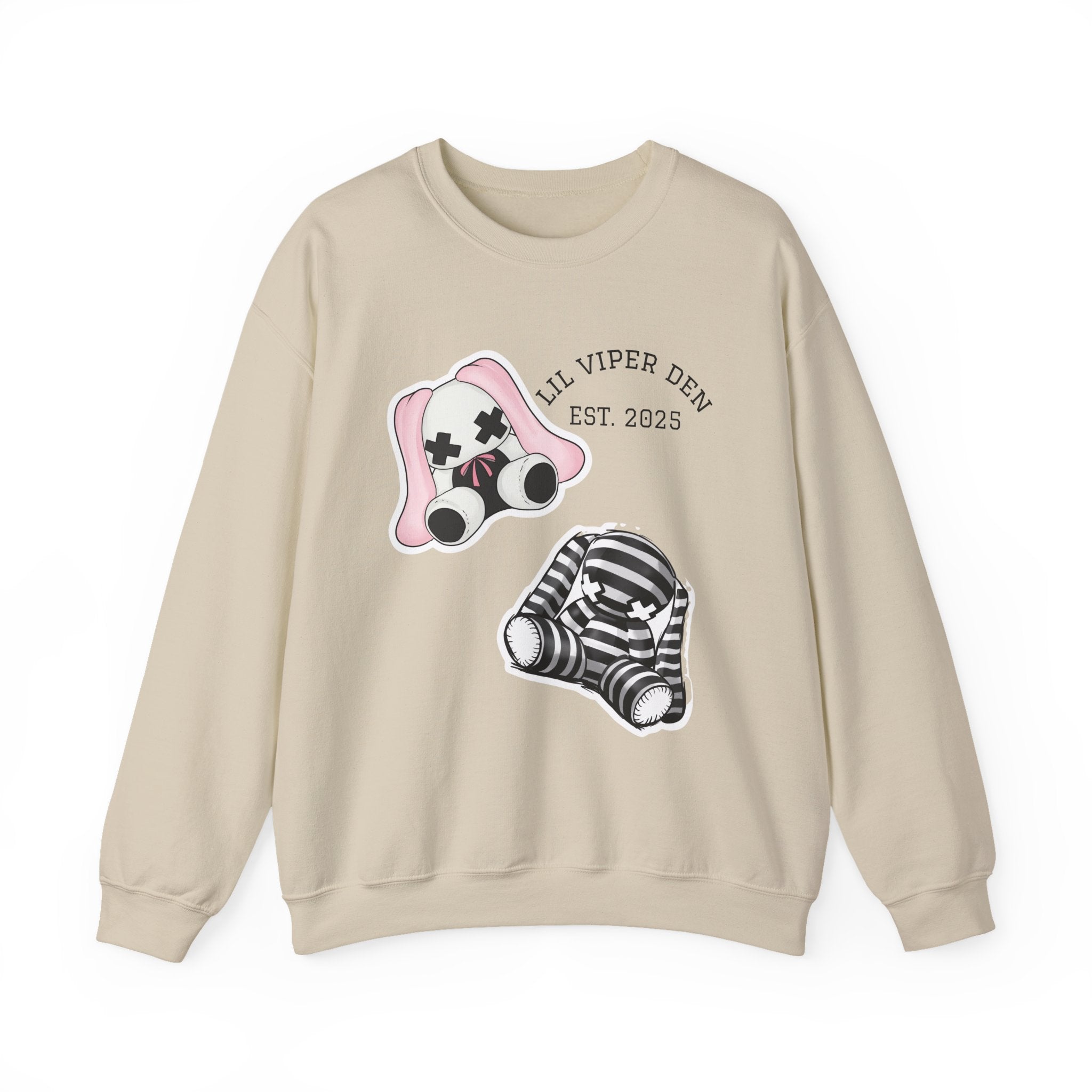 Lil Viper Den bunny Crewneck Sweatshirt — Cute Plush Mask Graphic, Est. 2025