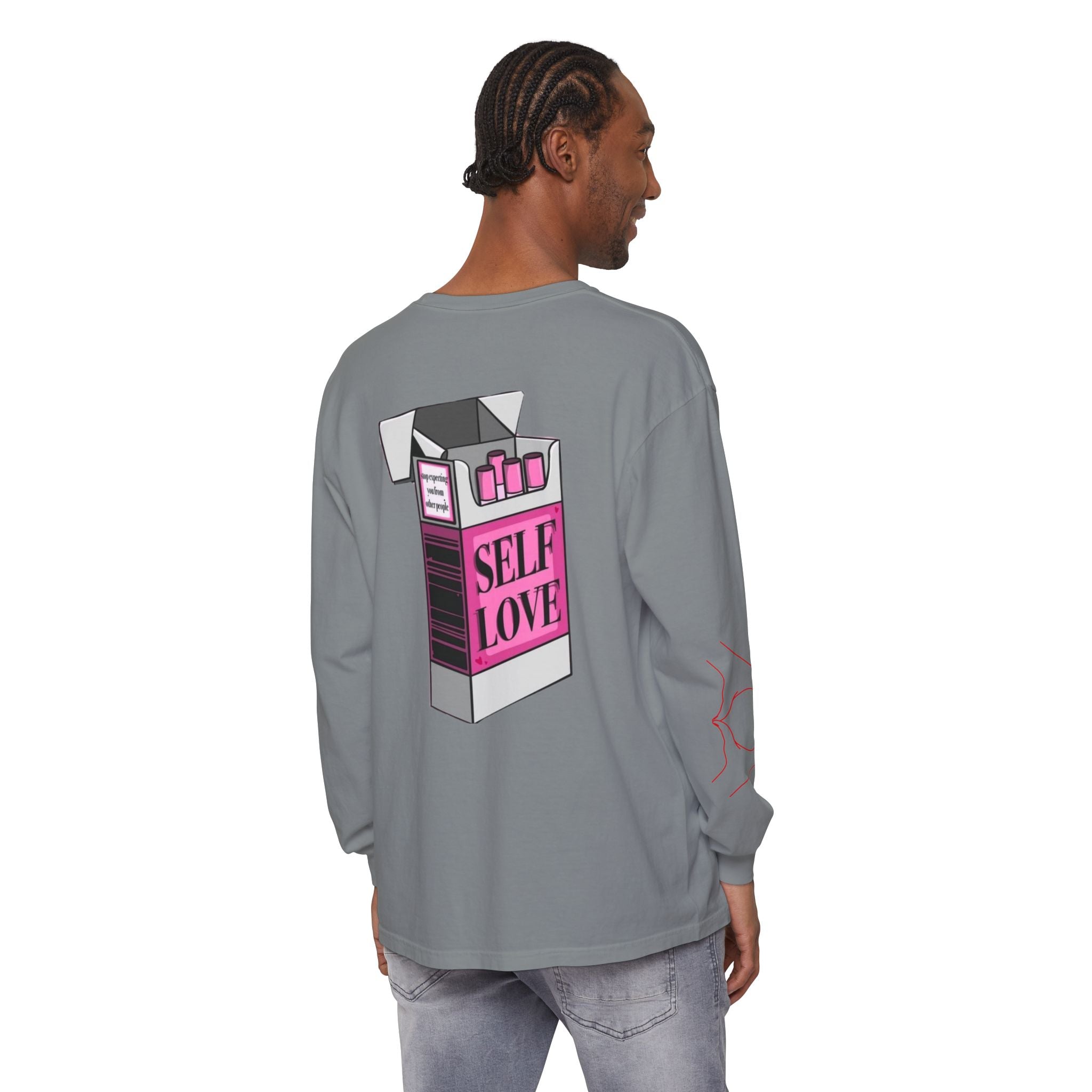 Self Love Flame Long Sleeve Tee — Graphic Self-Care Chest & Back Design