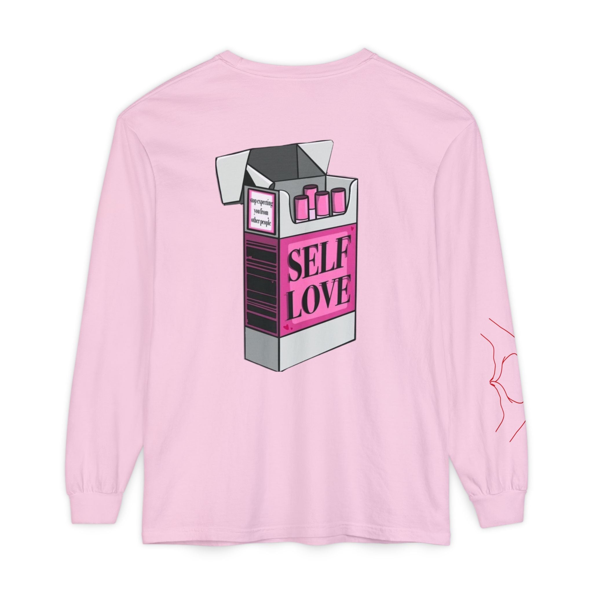 Self Love Flame Long Sleeve Tee — Graphic Self-Care Chest & Back Design