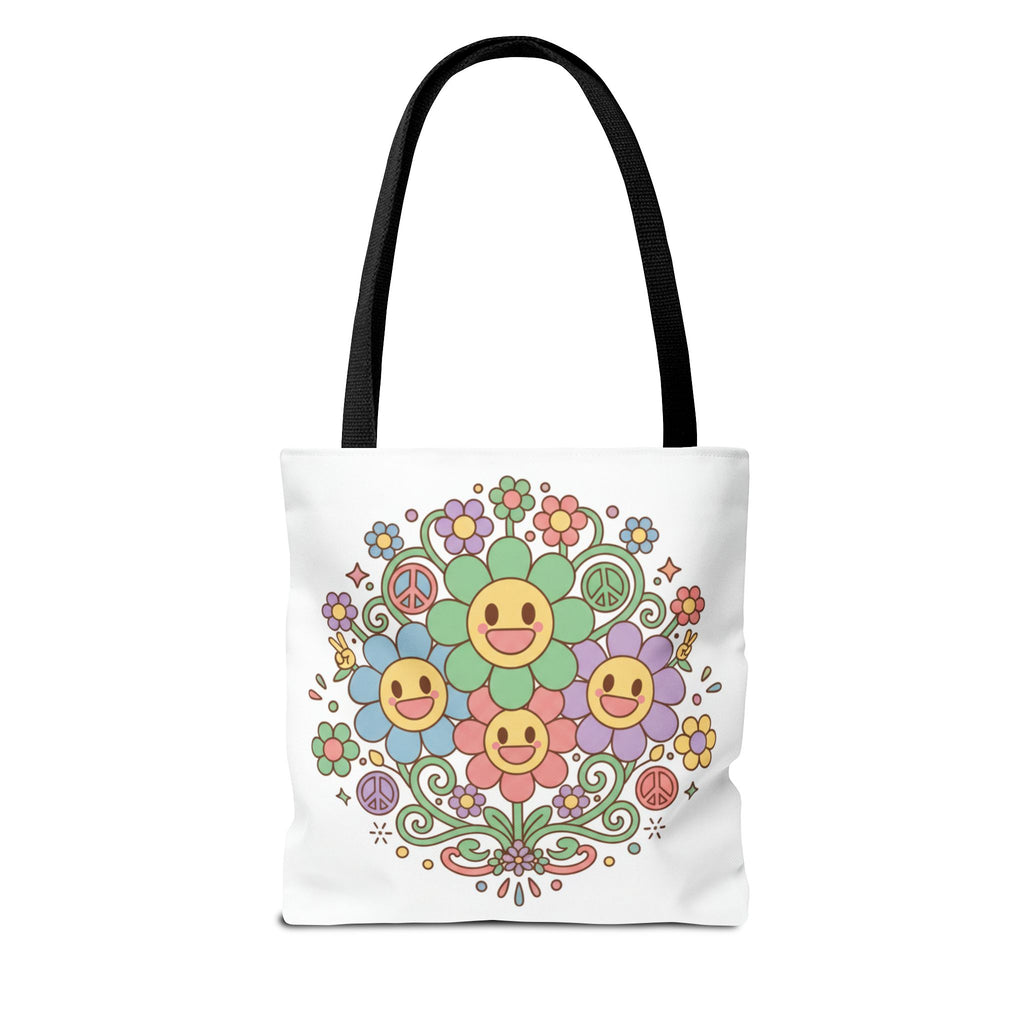 Mom Floral Smile Tote Bag – Retro Smiley Flower All-Over Print Tote