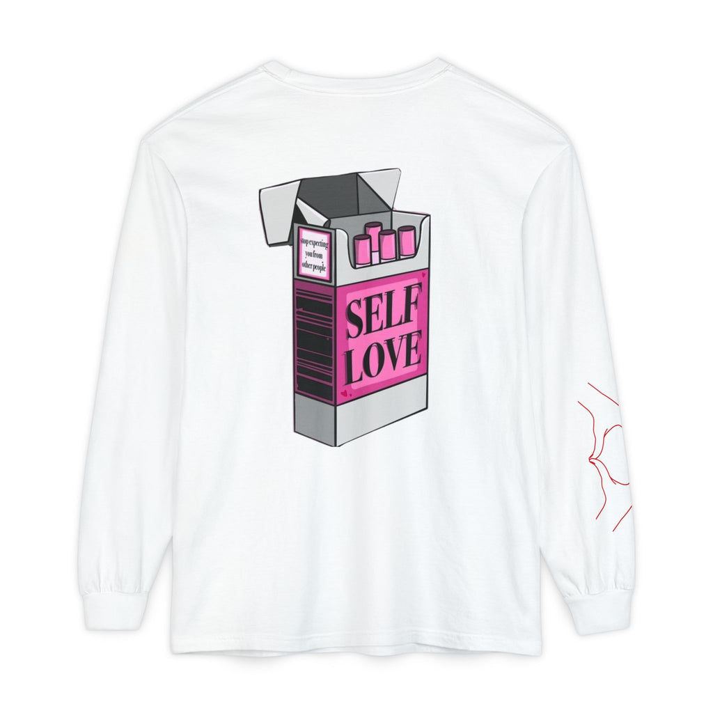 Self Love Flame Long Sleeve Tee — Graphic Self-Care Chest & Back Design