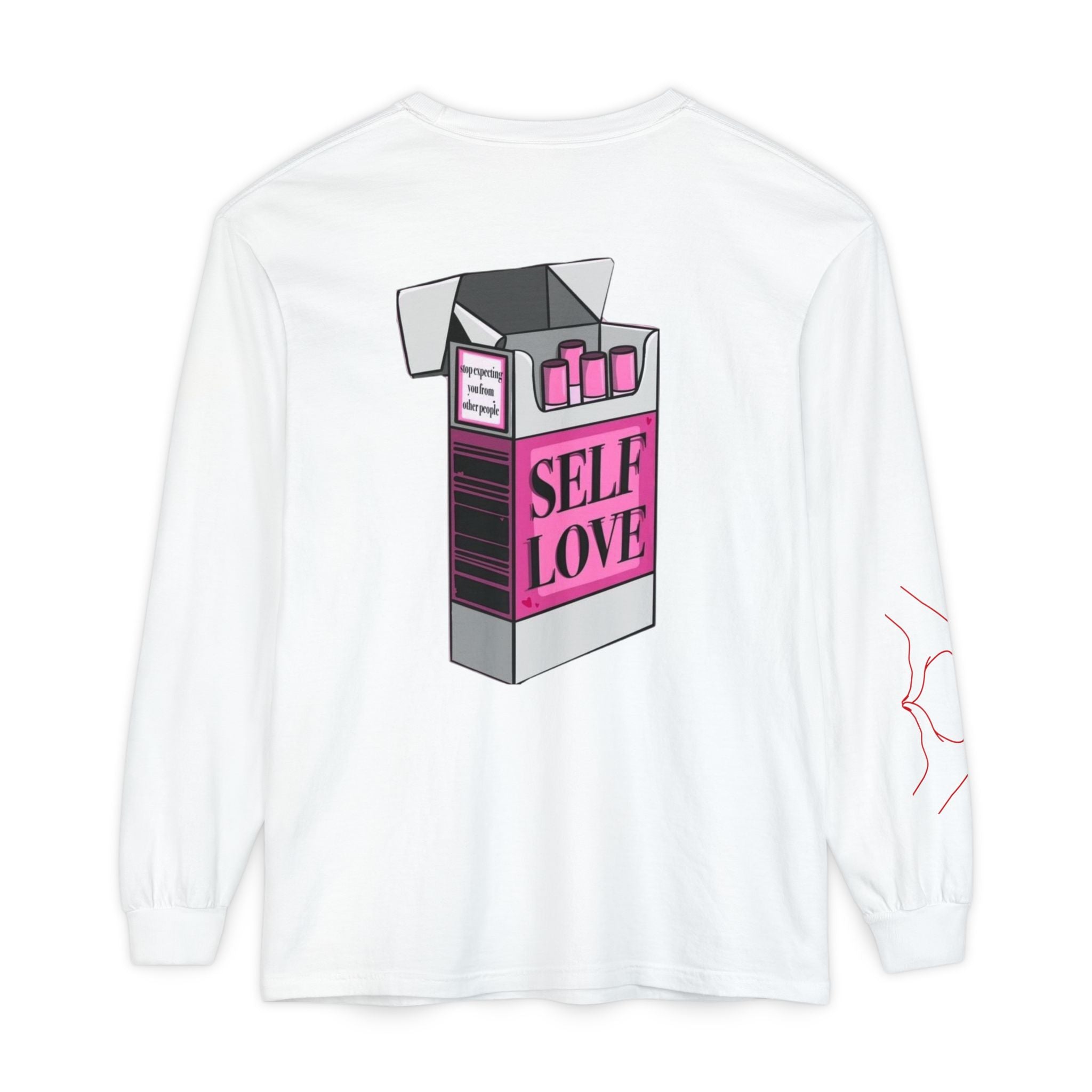 Self Love Flame Long Sleeve Tee — Graphic Self-Care Chest & Back Design