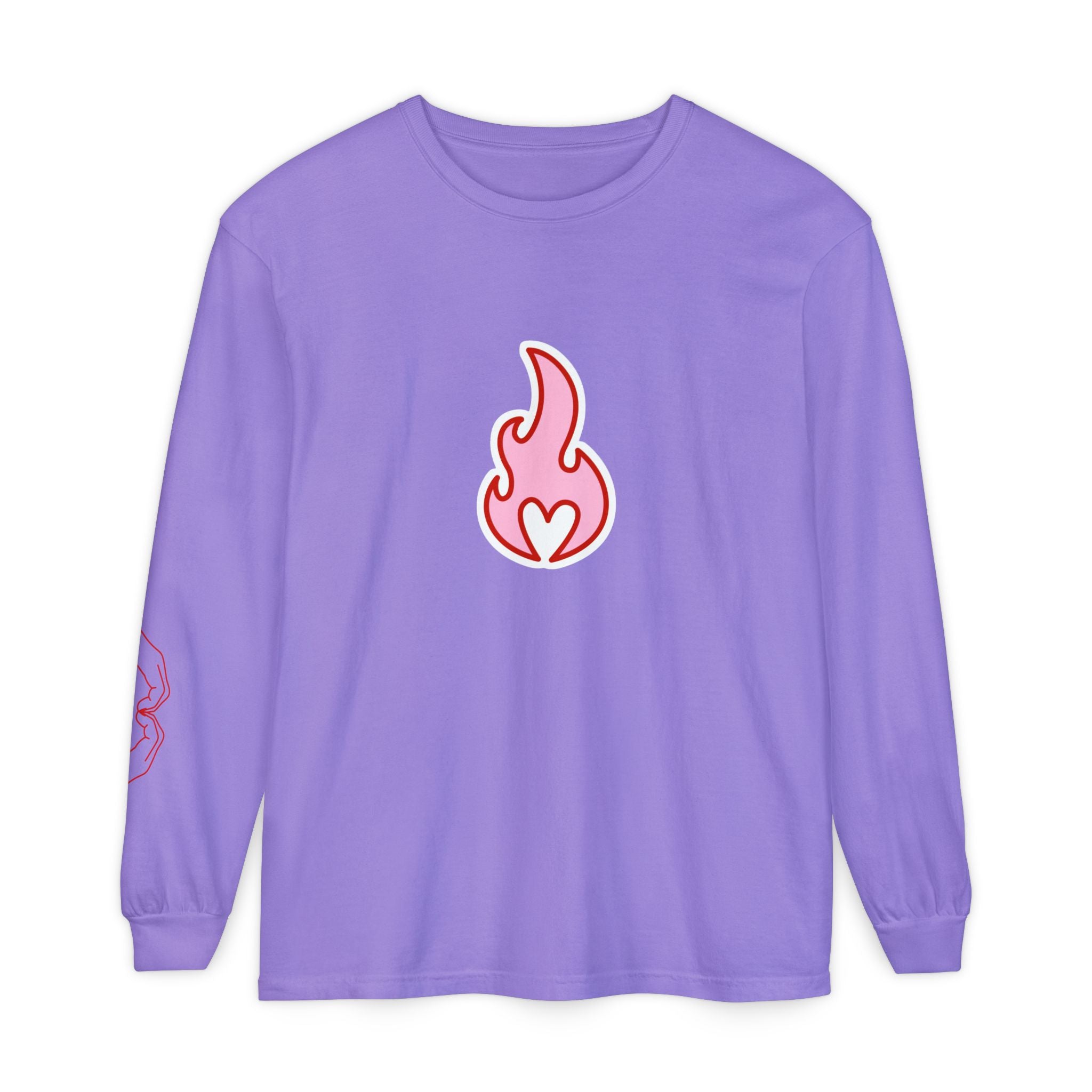 Self Love Flame Long Sleeve Tee — Graphic Self-Care Chest & Back Design