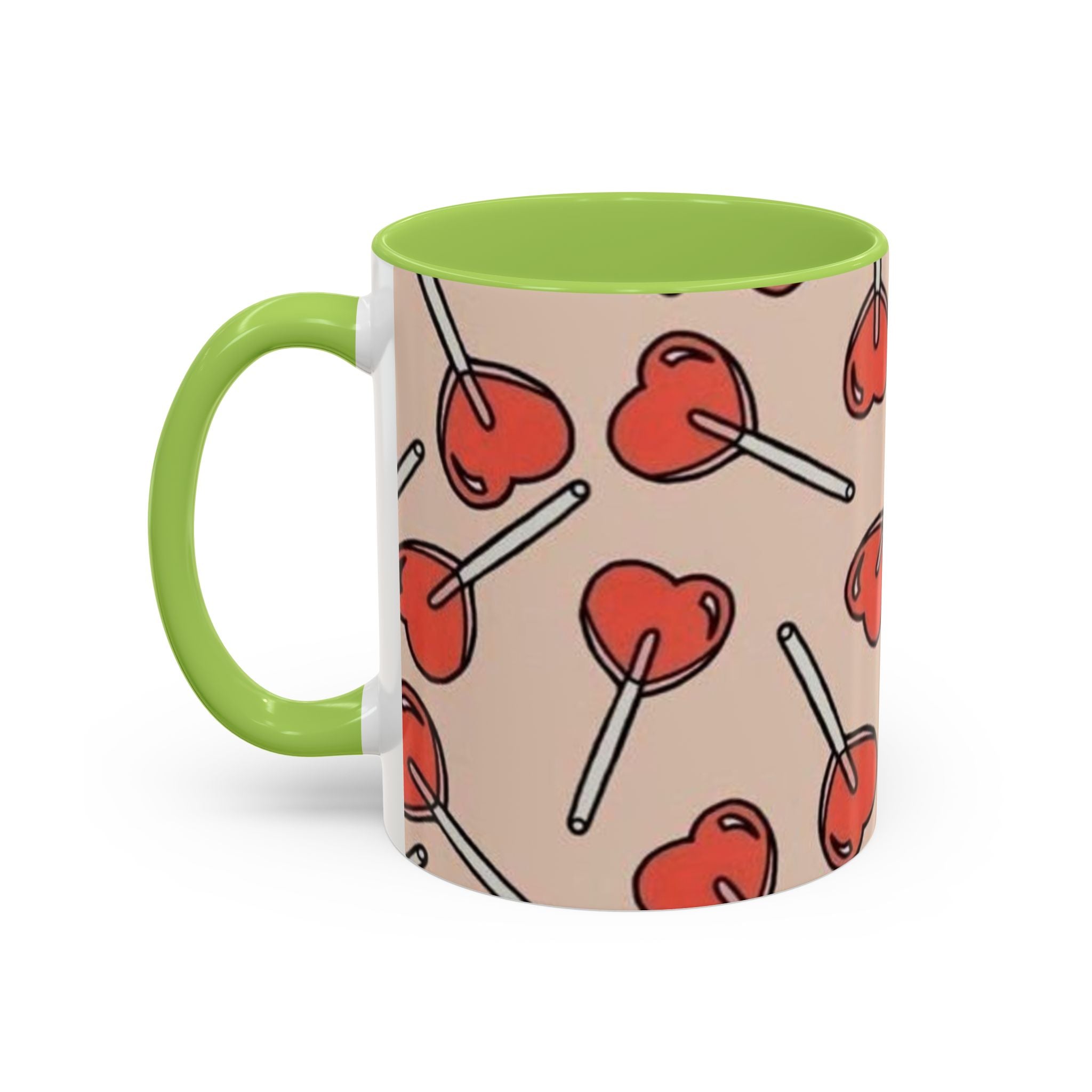Valentines Heart Lollipop Accent Coffee Mug — Cute Valentine Candy Pattern (11/15oz)
