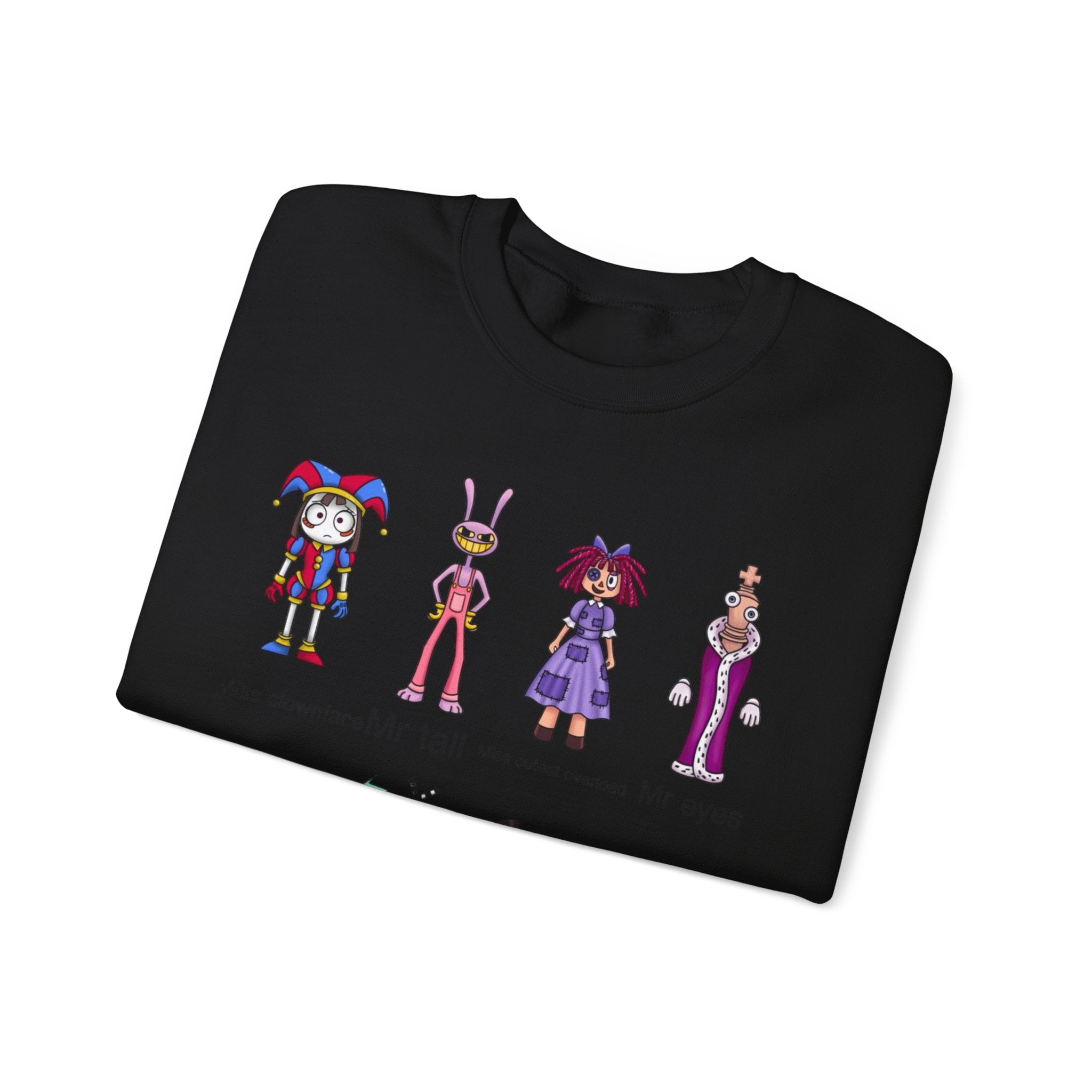 Crewneck Sweatshirt — Cute Creepy Cartoon Clowns Illustration ("Miss..." Character Lineup)