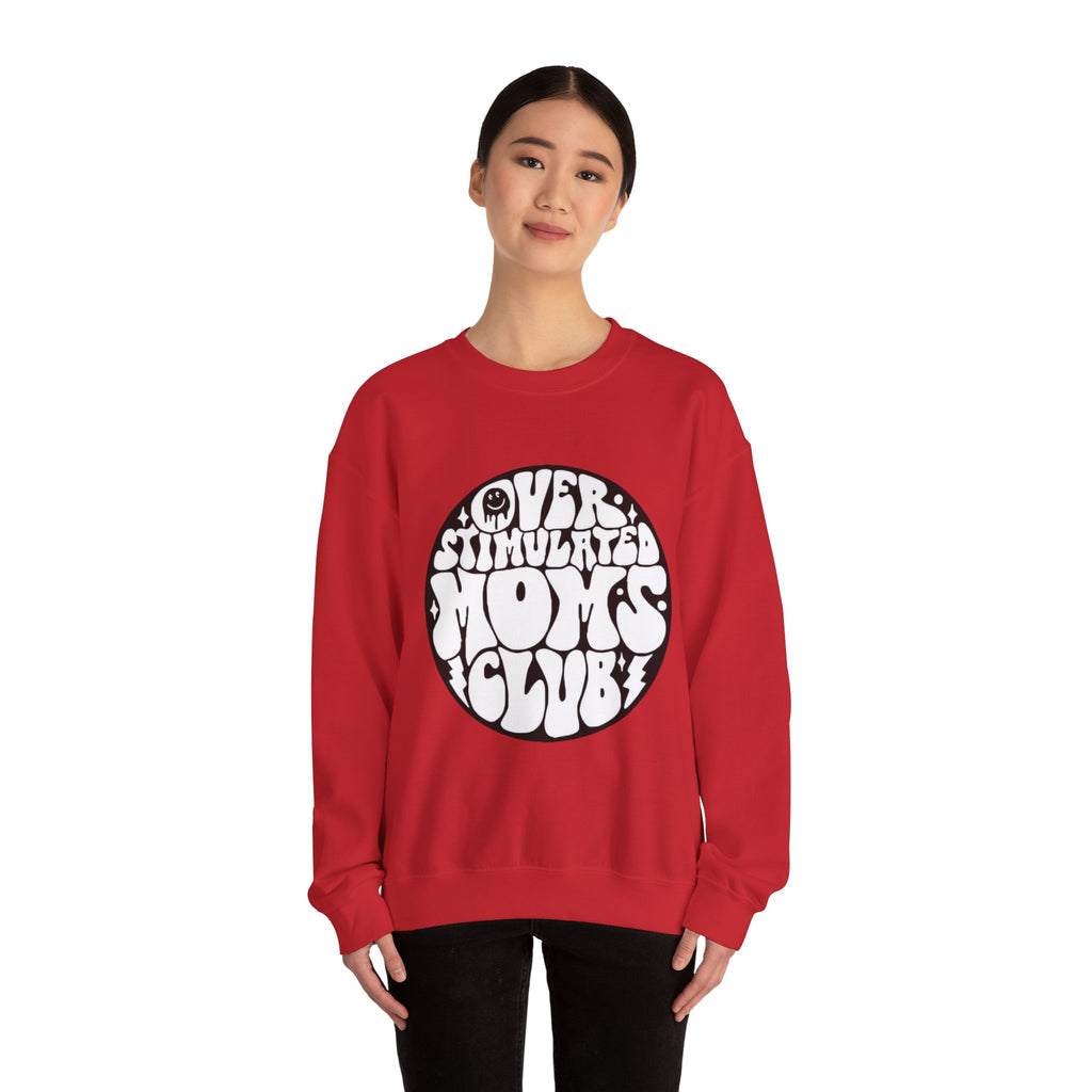 Retro 'Overstimulated Moms Club' Sweatshirt – Vintage Psychedelic Graphic Crewneck