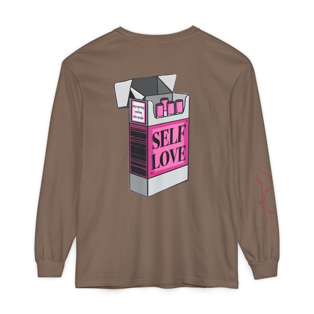 Self Love Flame Long Sleeve Tee — Graphic Self-Care Chest & Back Design
