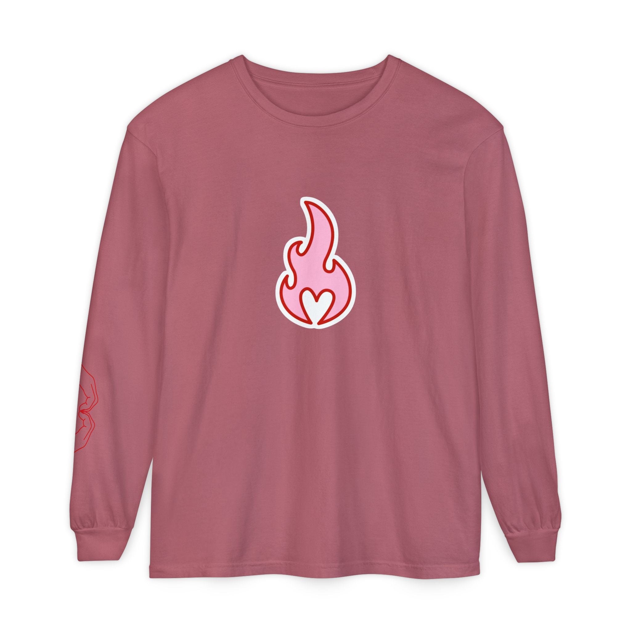 Self Love Flame Long Sleeve Tee — Graphic Self-Care Chest & Back Design