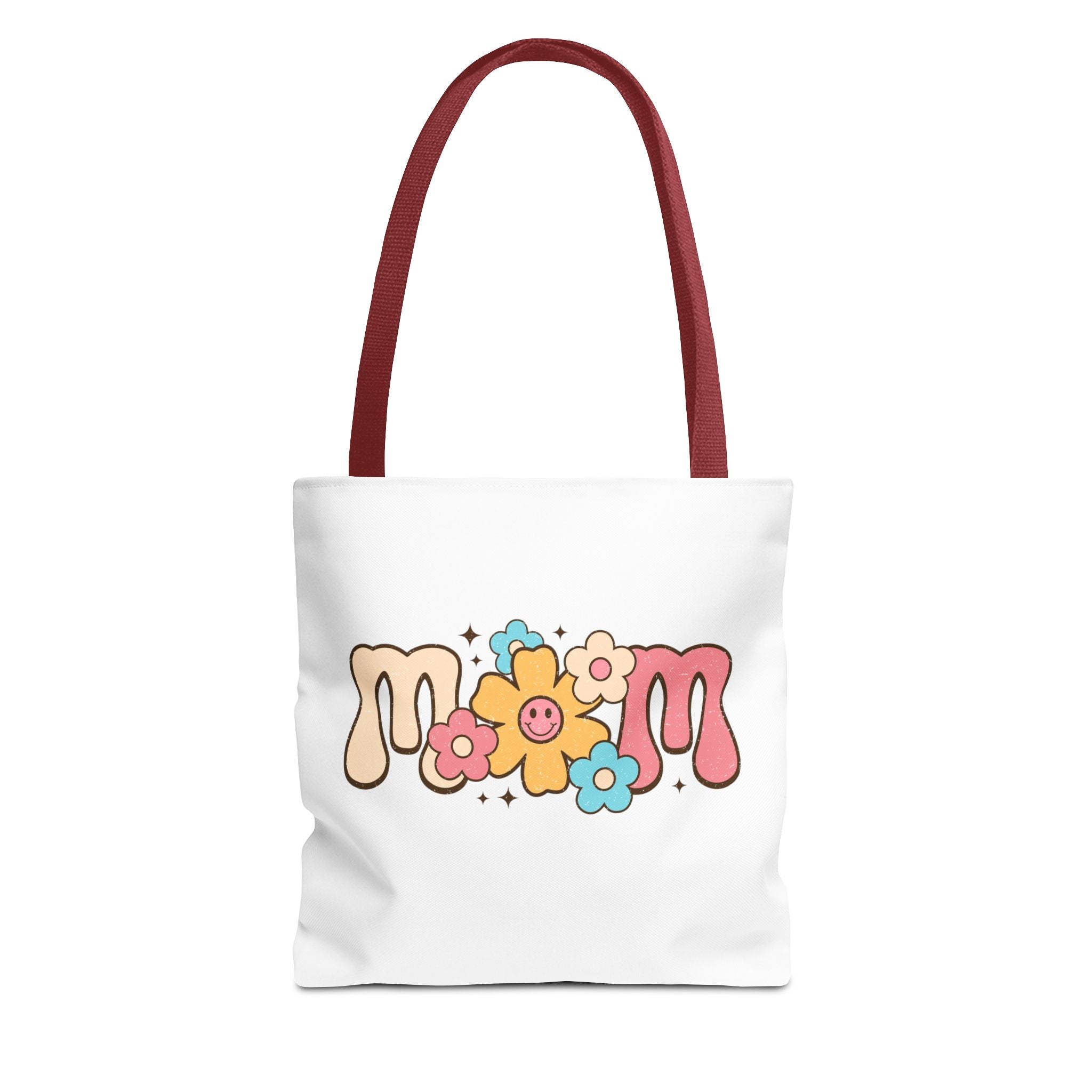 Mom Floral Smile Tote Bag – Retro Smiley Flower All-Over Print Tote