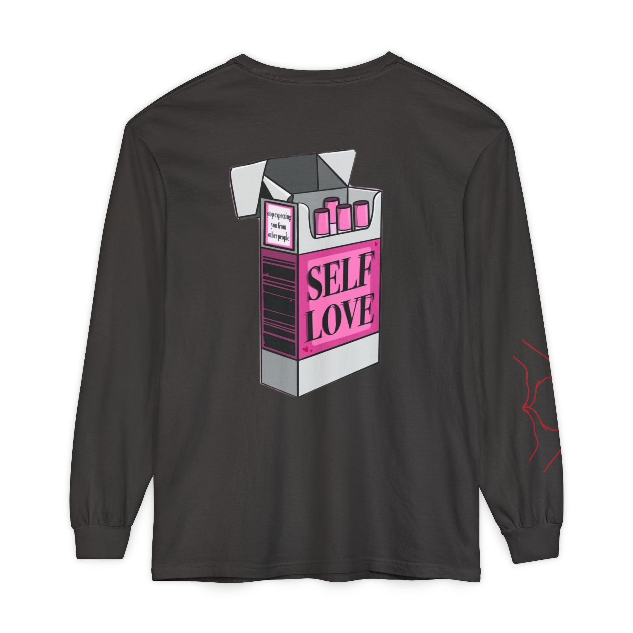 Self Love Flame Long Sleeve Tee — Graphic Self-Care Chest & Back Design