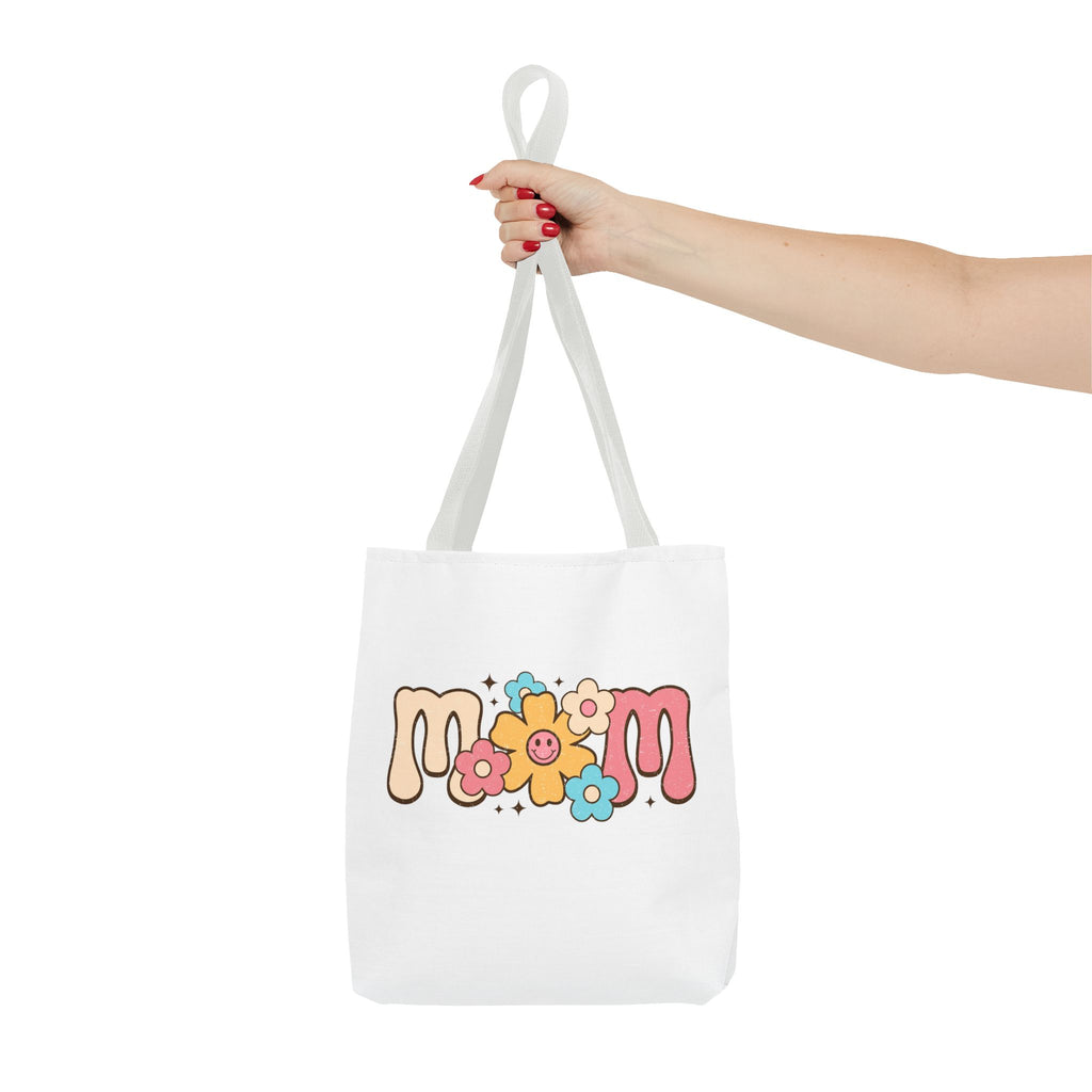 Mom Floral Smile Tote Bag – Retro Smiley Flower All-Over Print Tote