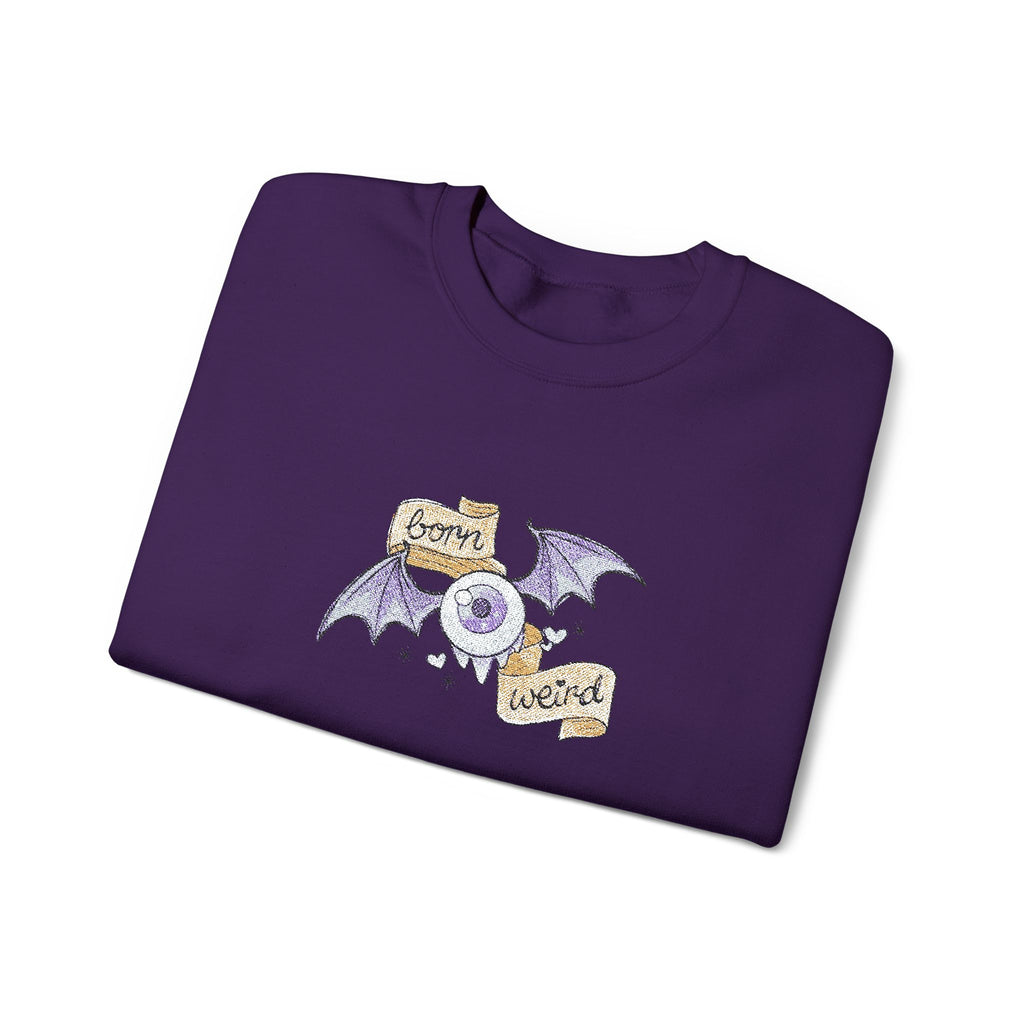 Crewneck Sweatshirt — Purple Bat & Moon Floral Graphic (Halloween Cozy)
