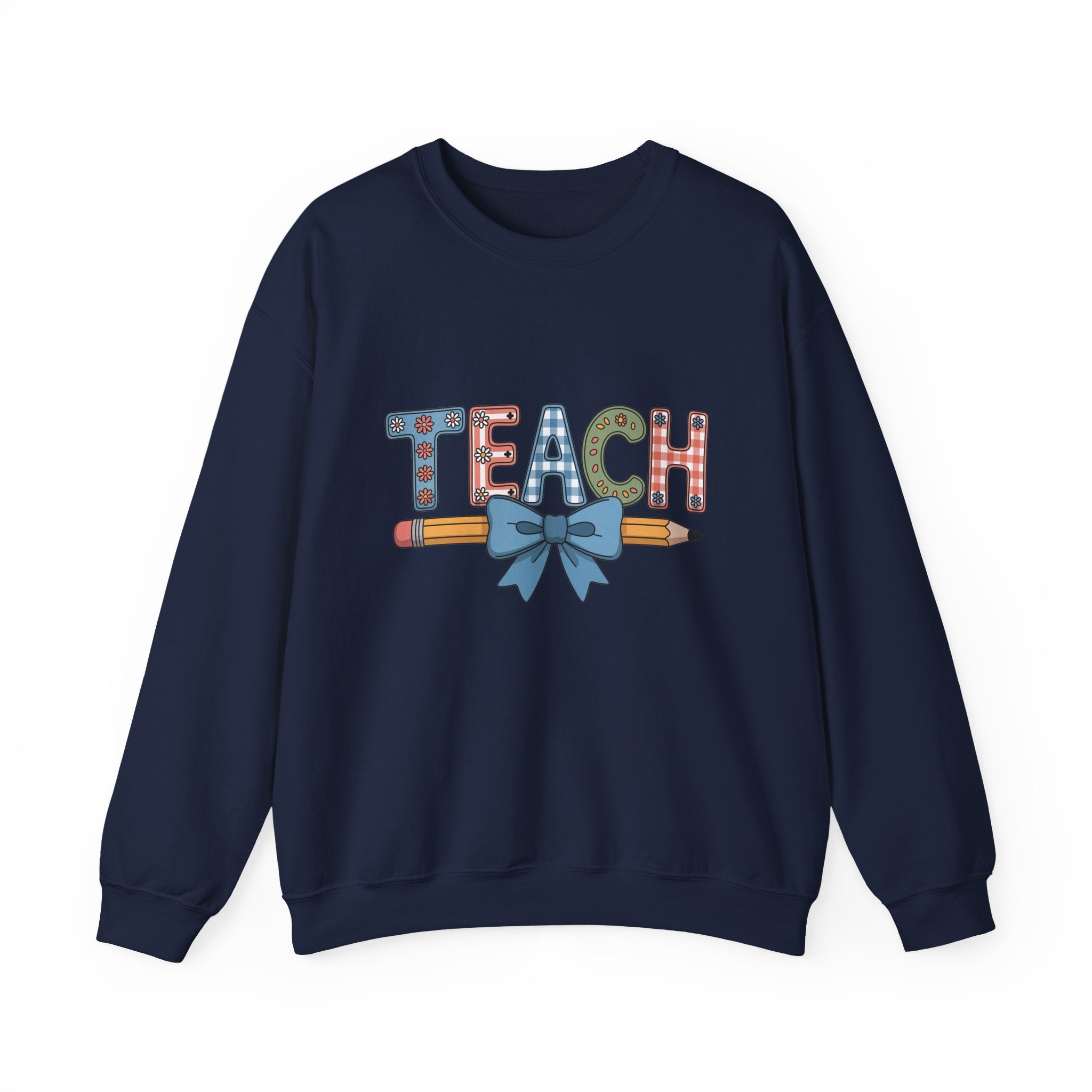 Teacher Crewneck Sweatshirt – "TEACH" Pencil & Bow Design