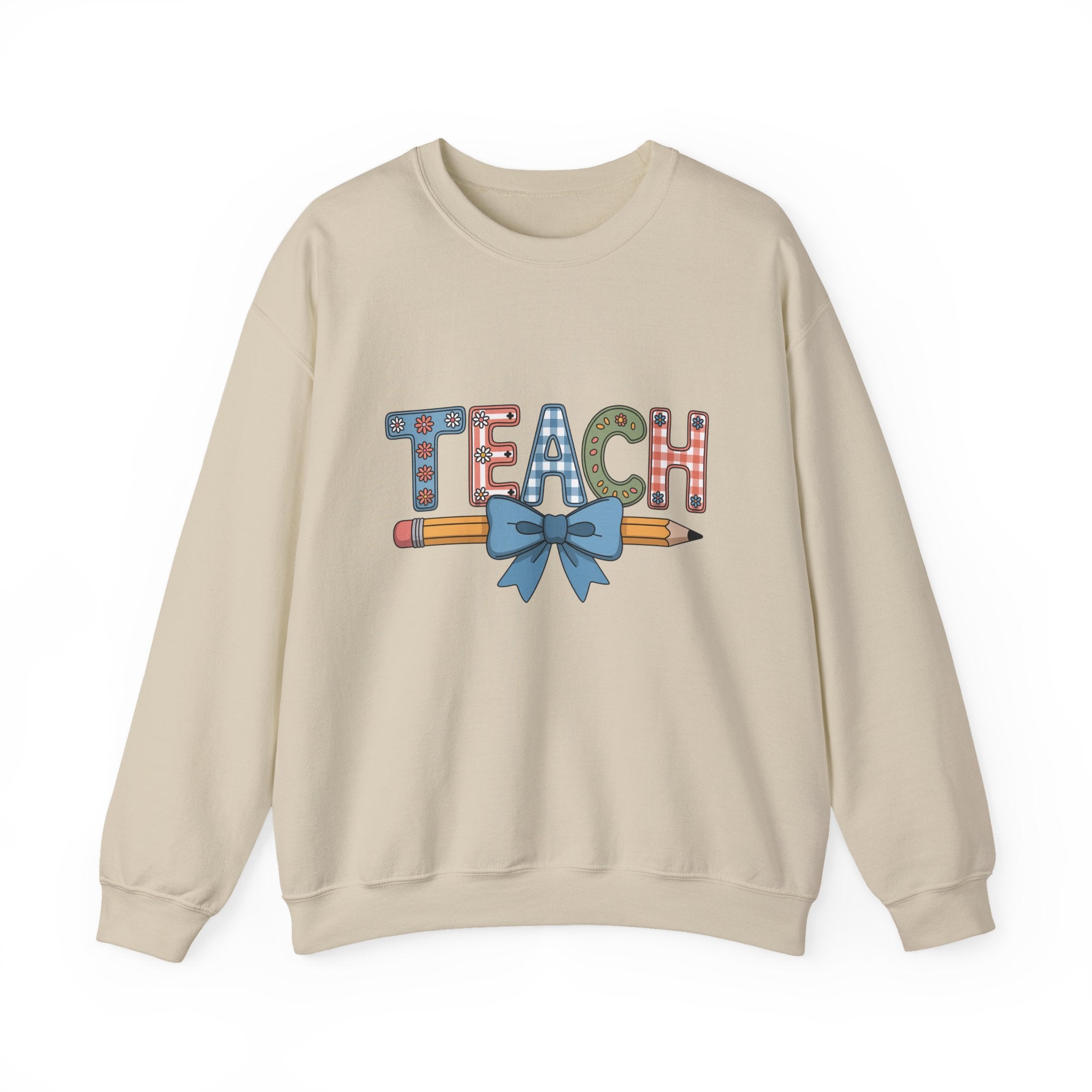 Teacher Crewneck Sweatshirt – "TEACH" Pencil & Bow Design