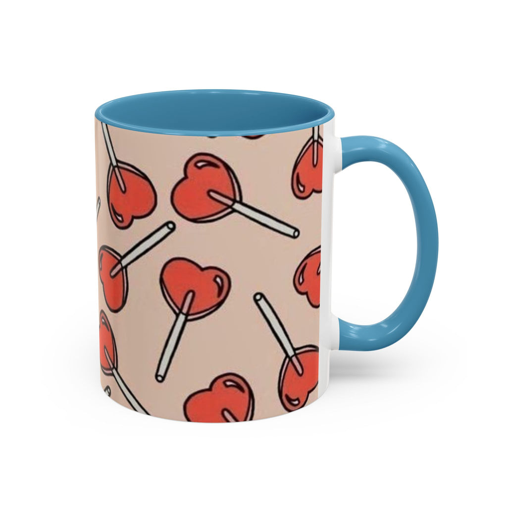 Valentines Heart Lollipop Accent Coffee Mug — Cute Valentine Candy Pattern (11/15oz)