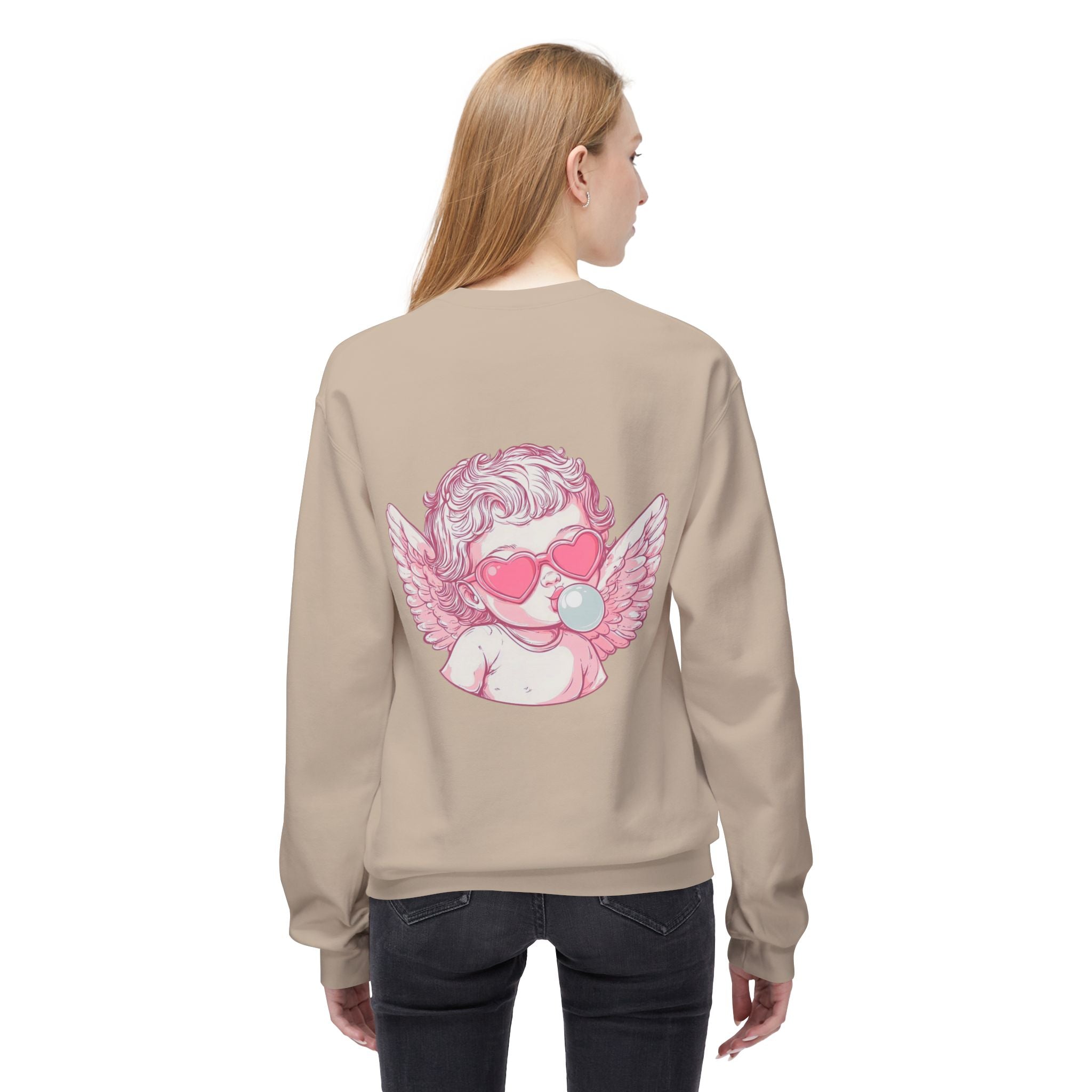 Cupid Valentine's Sweatshirt — Retro Pink Cherub with Heart Sunglasses Crewneck
