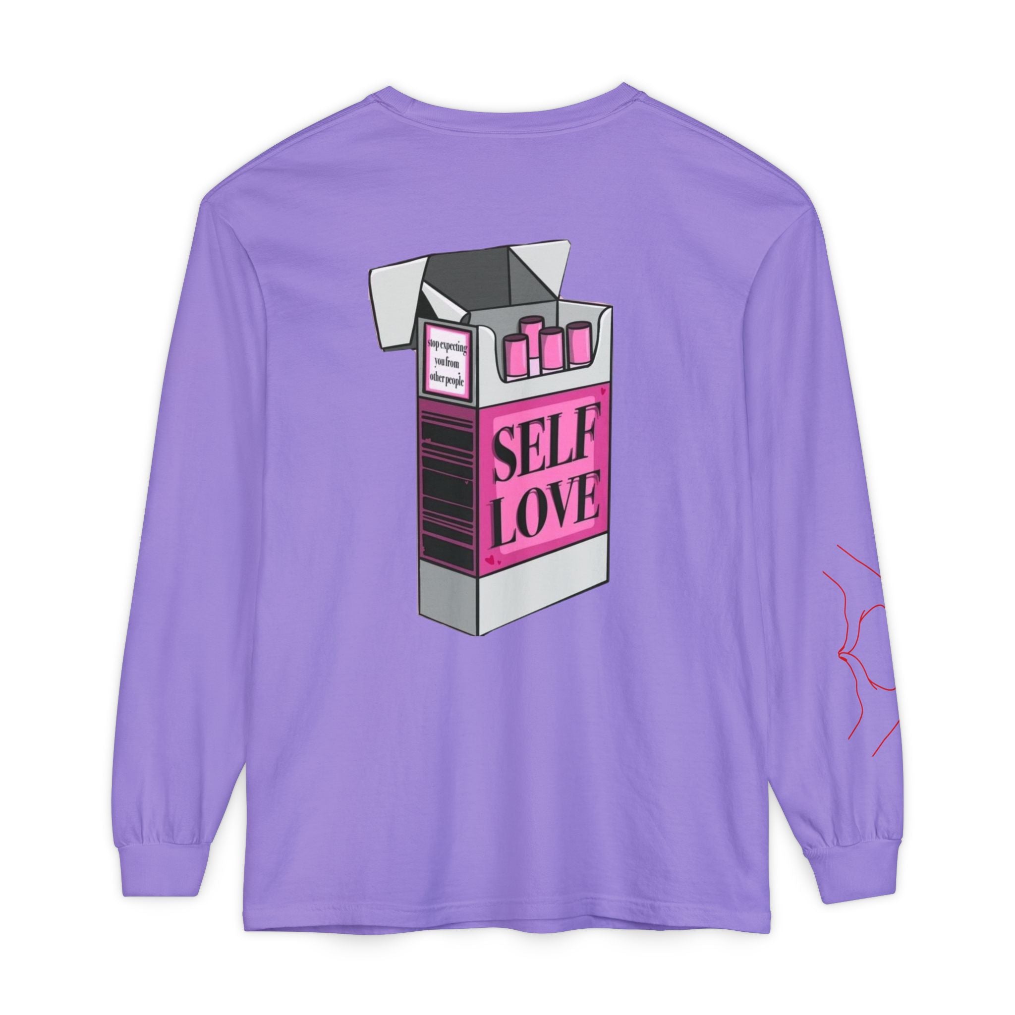 Self Love Flame Long Sleeve Tee — Graphic Self-Care Chest & Back Design