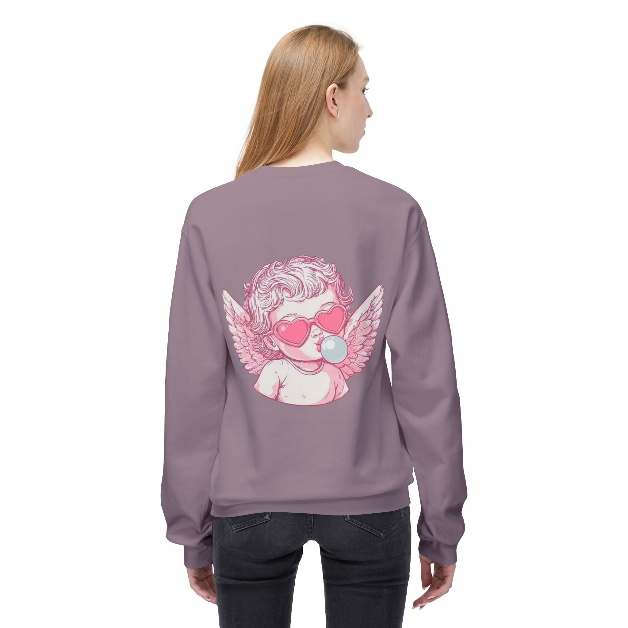 Cupid Valentine's Sweatshirt — Retro Pink Cherub with Heart Sunglasses Crewneck
