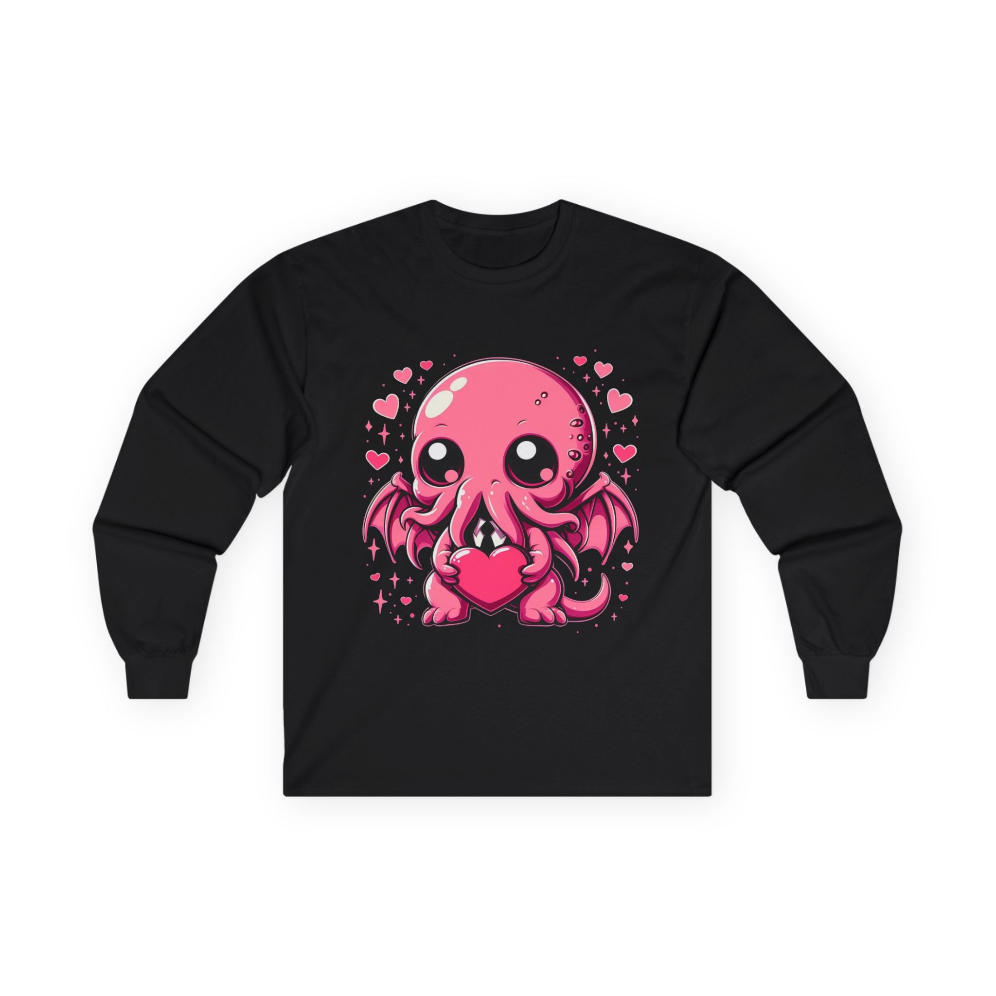 Cute Pink Cthulhu Heart Long Sleeve Tee — Valentine’s Day Kawaii Octopus Shirt
