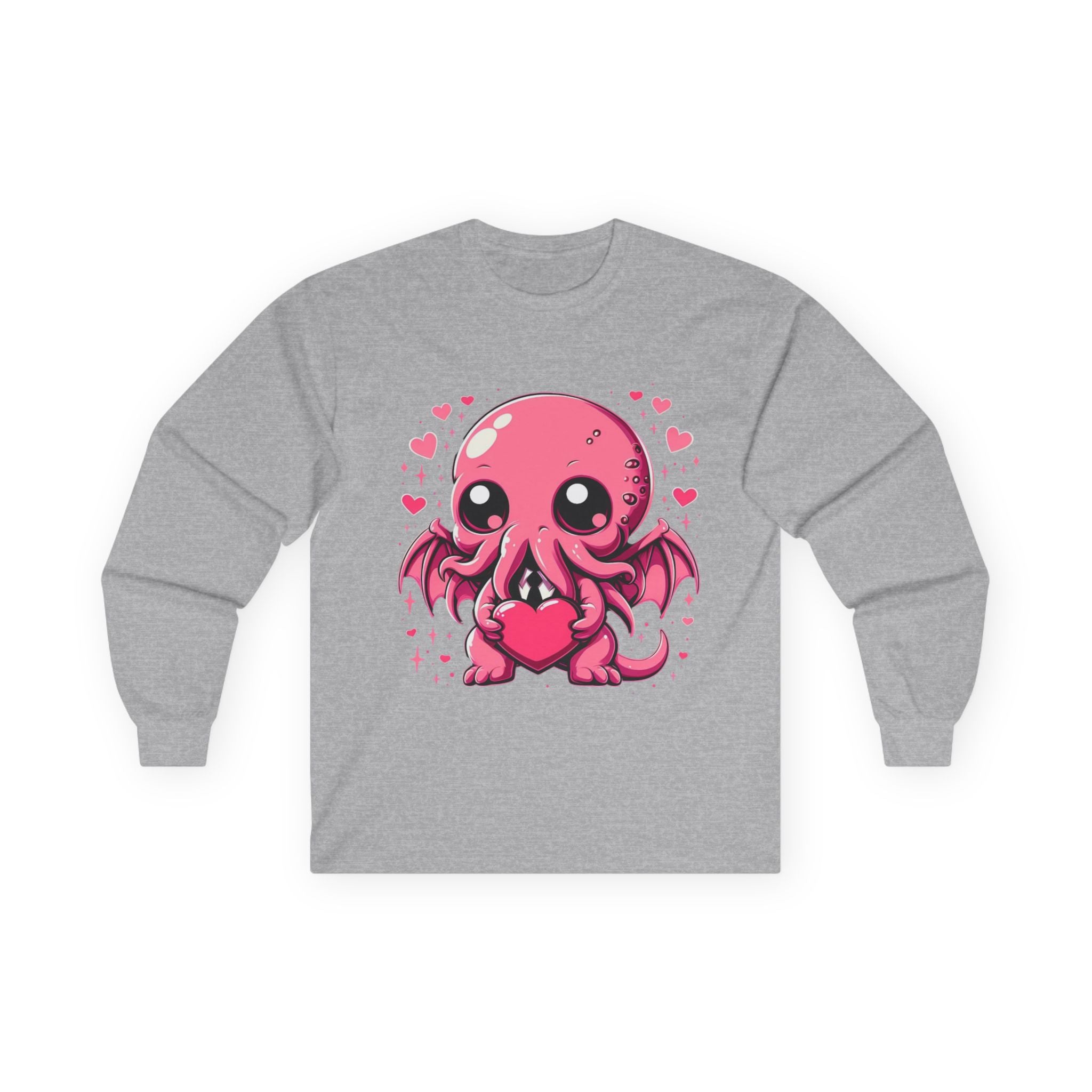 Cute Pink Cthulhu Heart Long Sleeve Tee — Valentine’s Day Kawaii Octopus Shirt