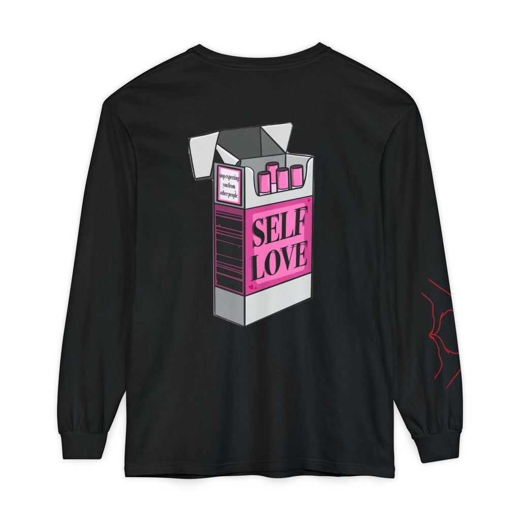 Self Love Flame Long Sleeve Tee — Graphic Self-Care Chest & Back Design