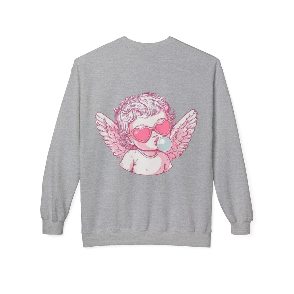 Cupid Valentine's Sweatshirt — Retro Pink Cherub with Heart Sunglasses Crewneck