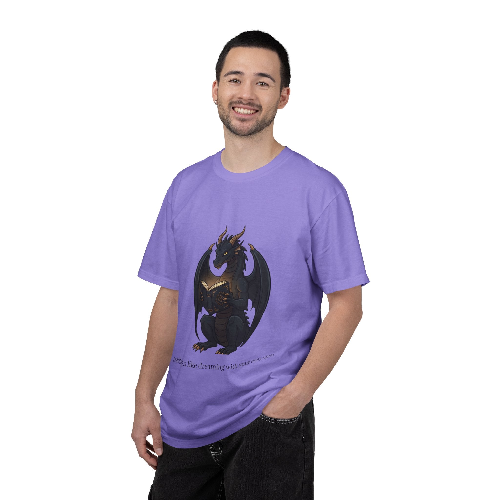 Dragon Reading T-Shirt — 'reading is like dreaming with your eyes open' Graphic Tee