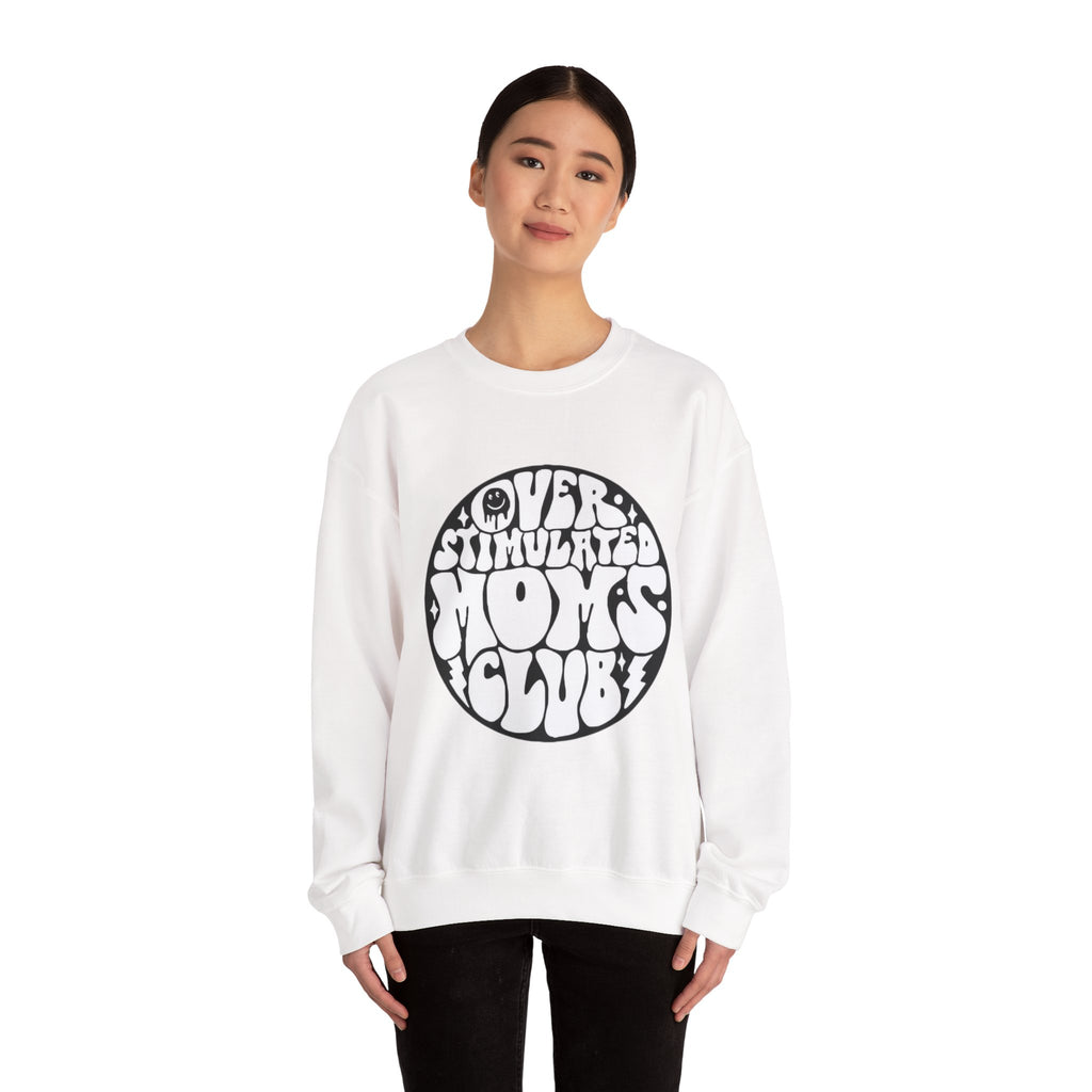 Retro 'Overstimulated Moms Club' Sweatshirt – Vintage Psychedelic Graphic Crewneck