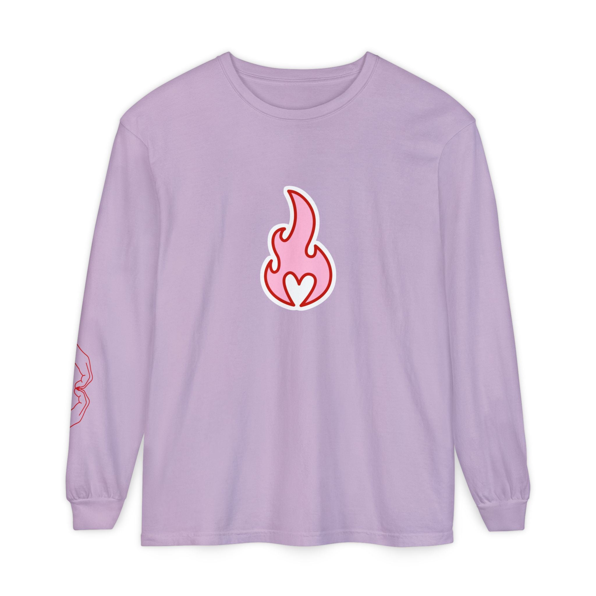 Self Love Flame Long Sleeve Tee — Graphic Self-Care Chest & Back Design