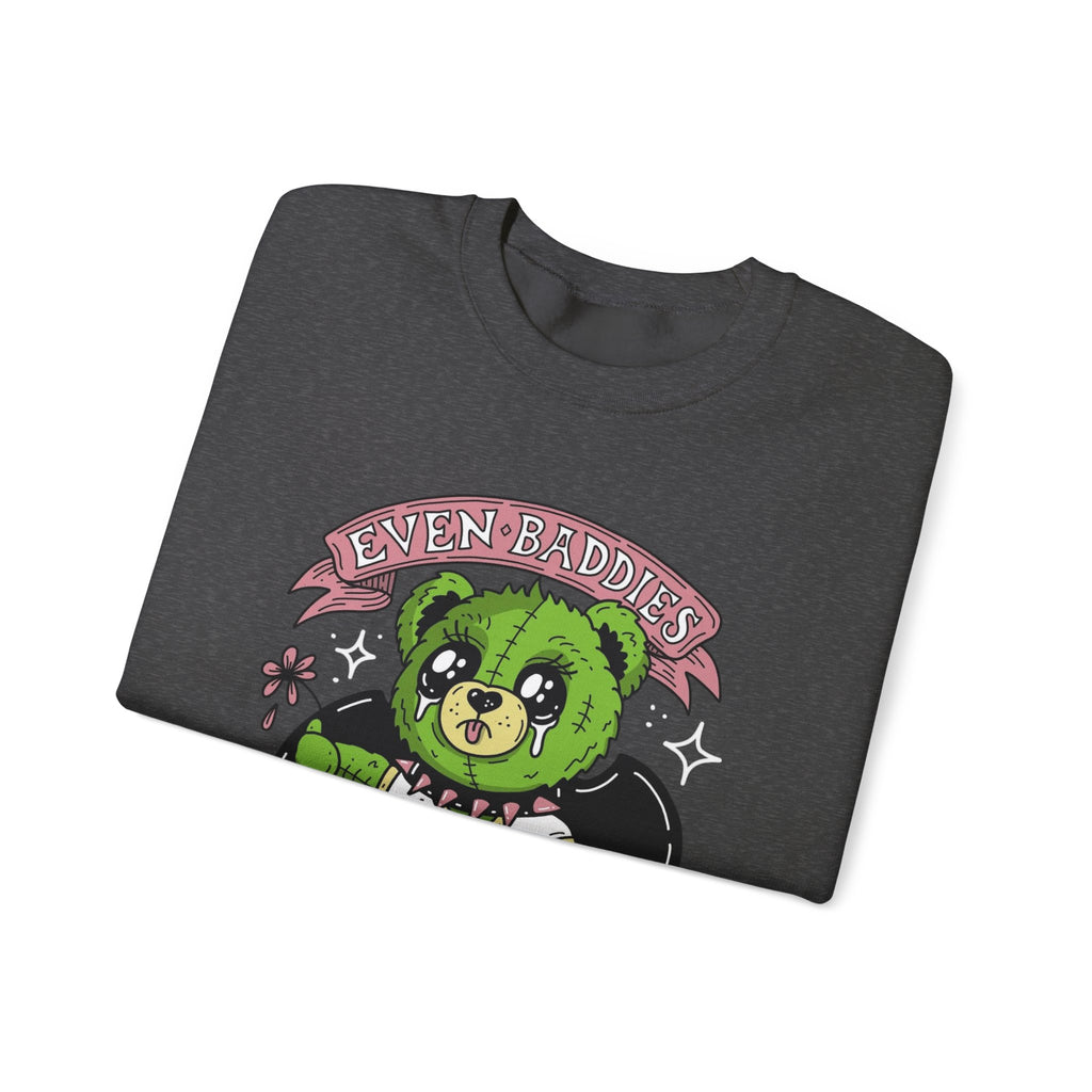 Get Saddest Green Bear Crewneck Sweatshirt — Cute Gothic Teddy Graphic
