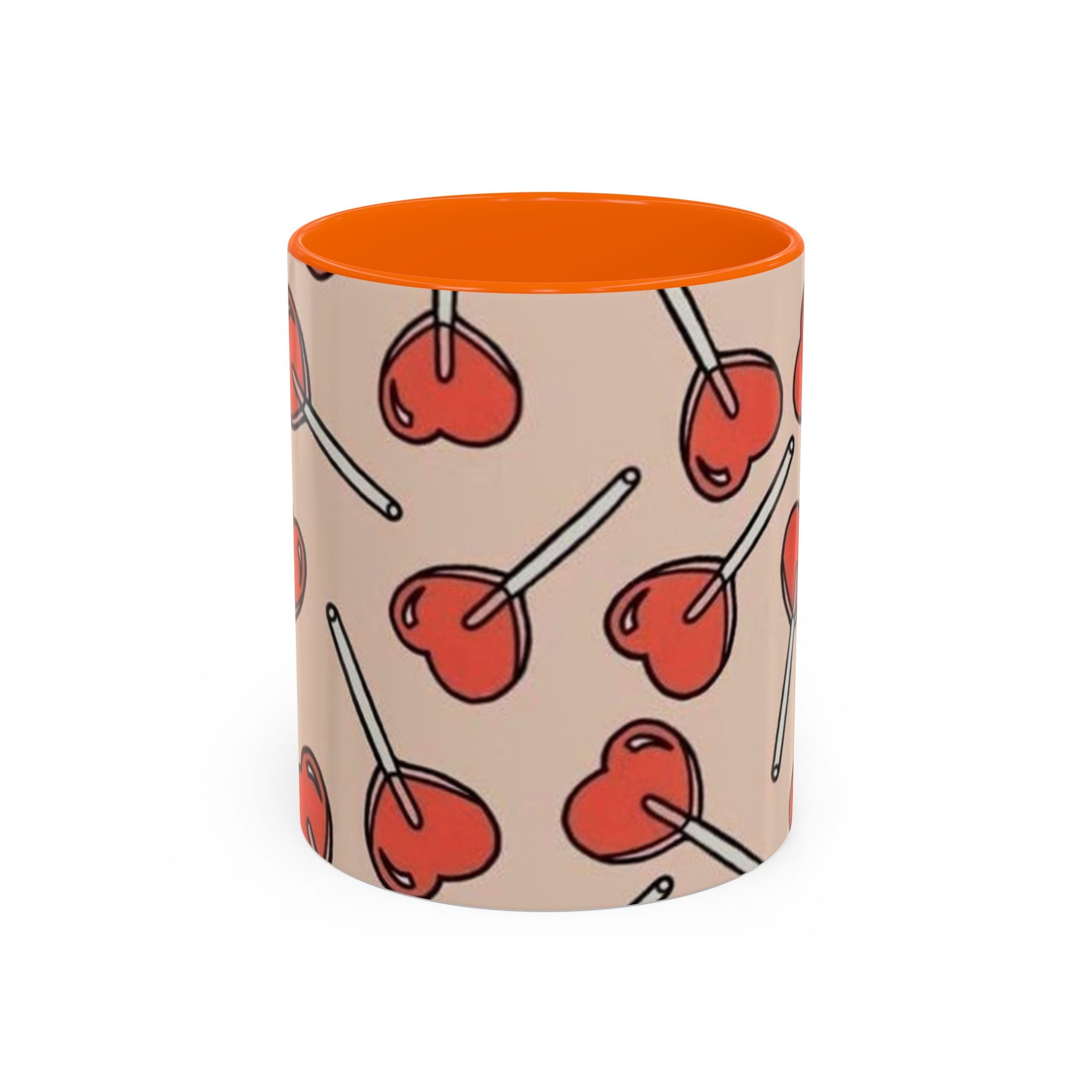 Valentines Heart Lollipop Accent Coffee Mug — Cute Valentine Candy Pattern (11/15oz)
