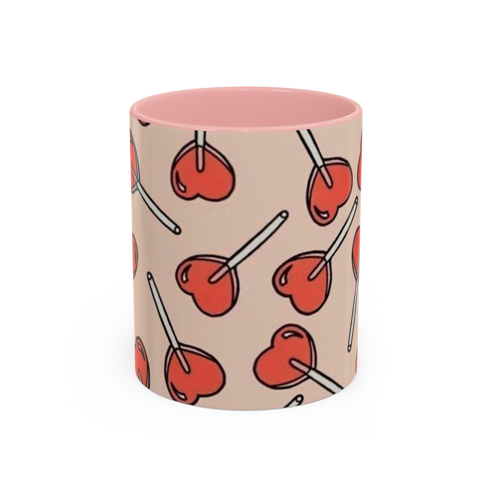 Valentines Heart Lollipop Accent Coffee Mug — Cute Valentine Candy Pattern (11/15oz)